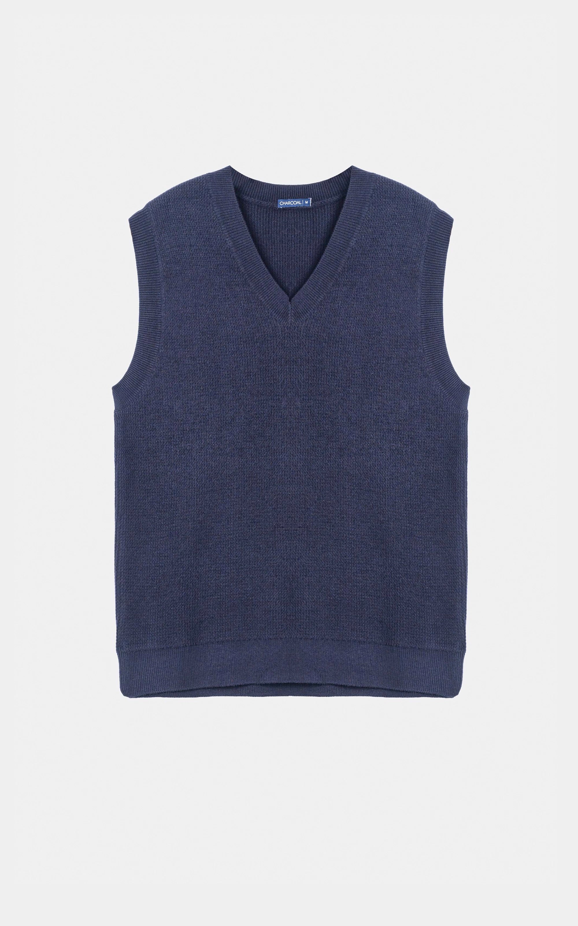V-Neck Sleeveless textured Sweater Navy