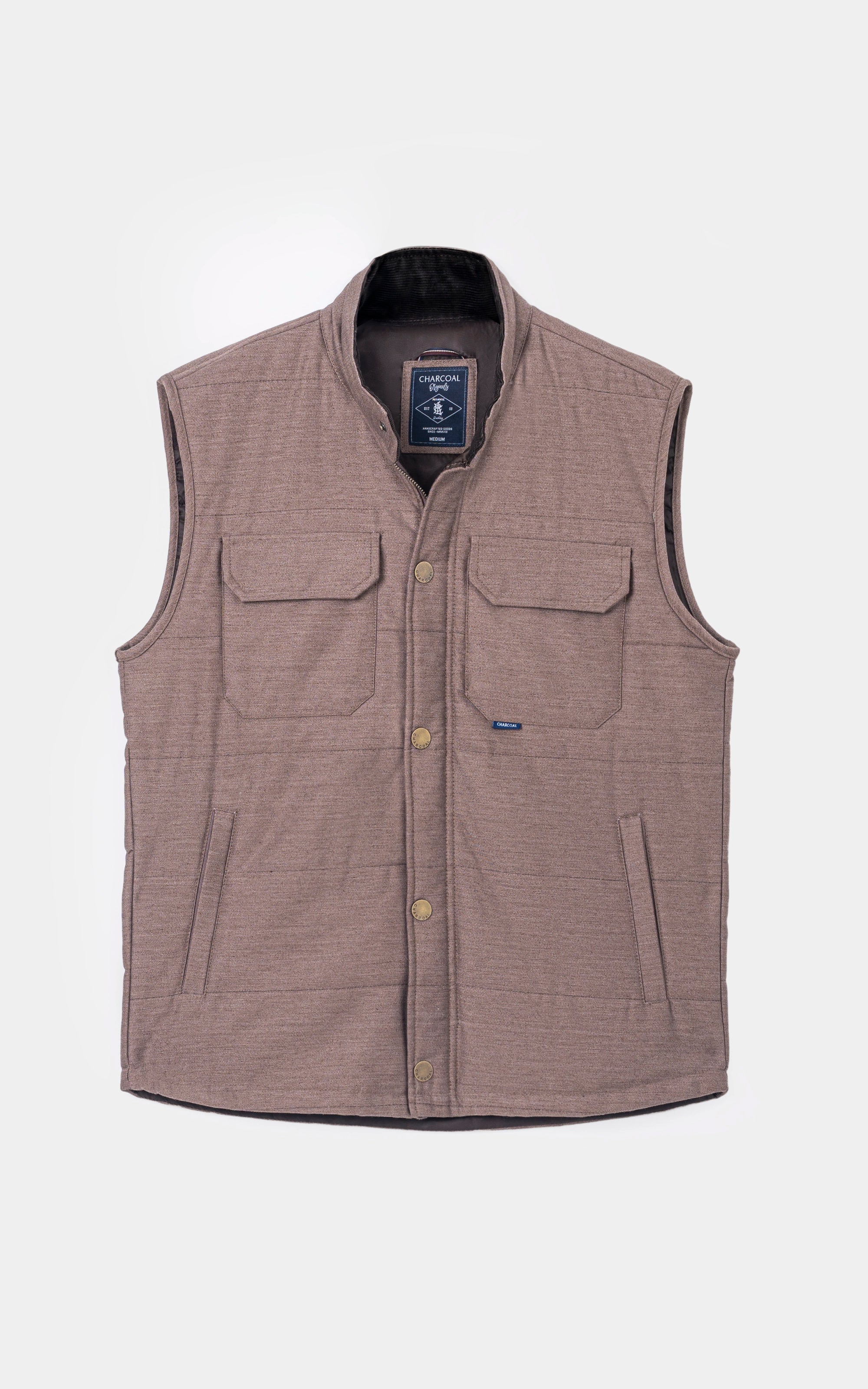 SLIM FIT SLEEVELESS QUILTED JACKET BROWN MELANGE