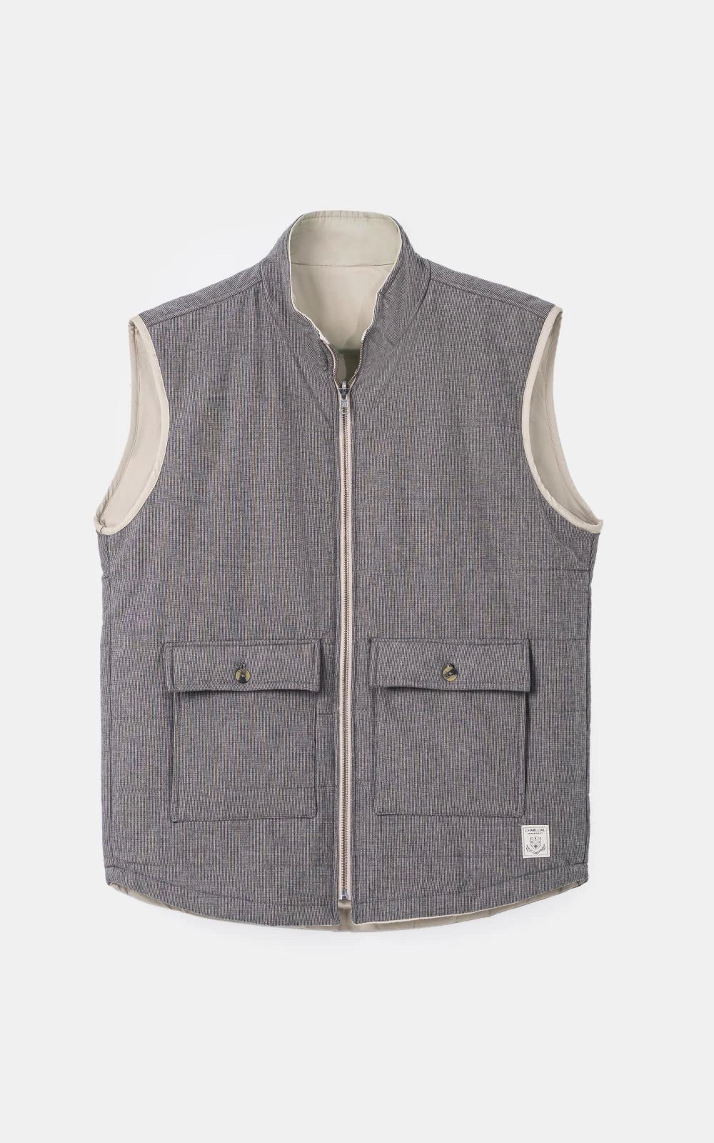 SLIM FIT SLEEVELESS REVERSIBLE QUILTED JACKET KHAKI
