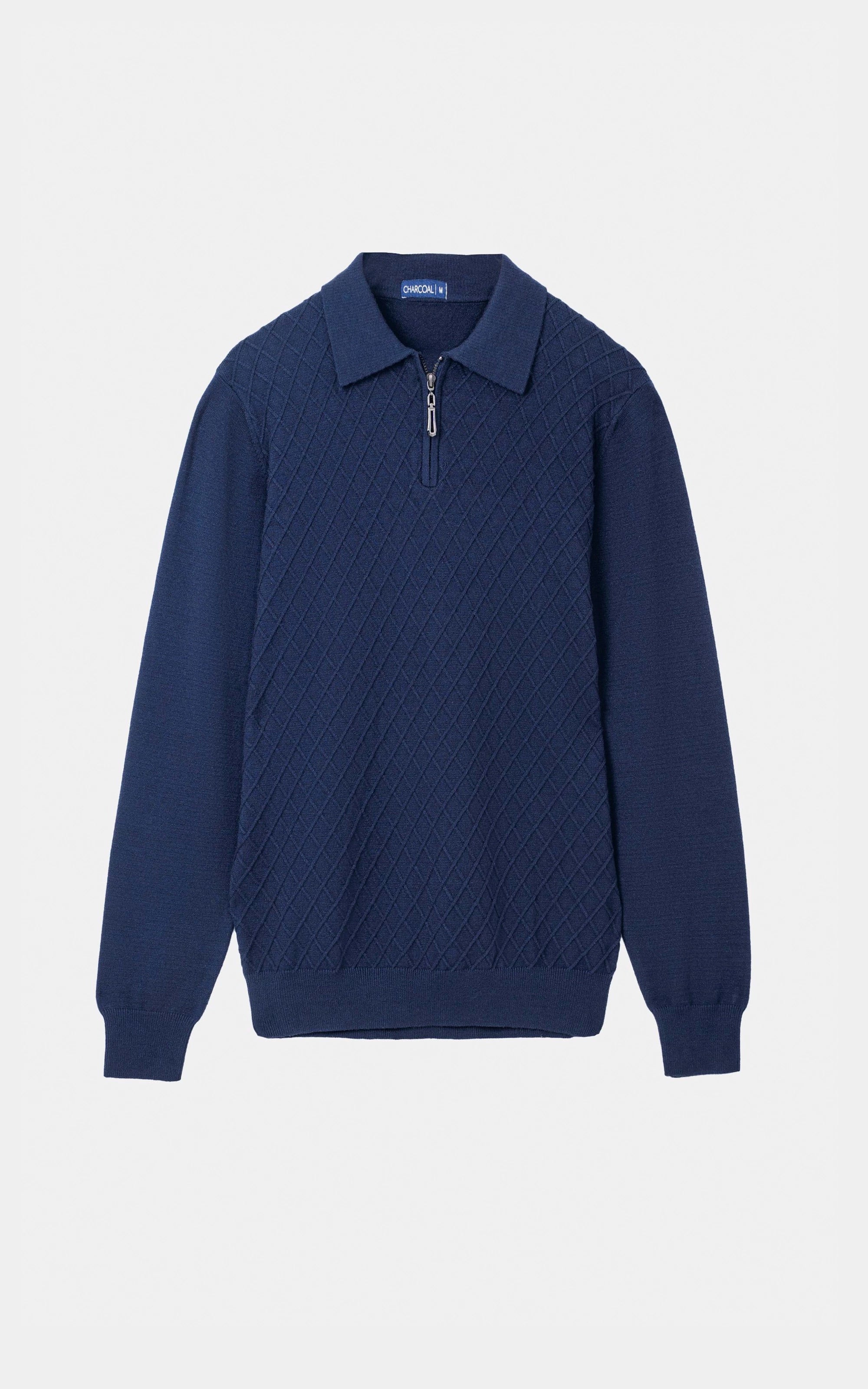 Polo Collar Zipper Sweater Dark Blue
