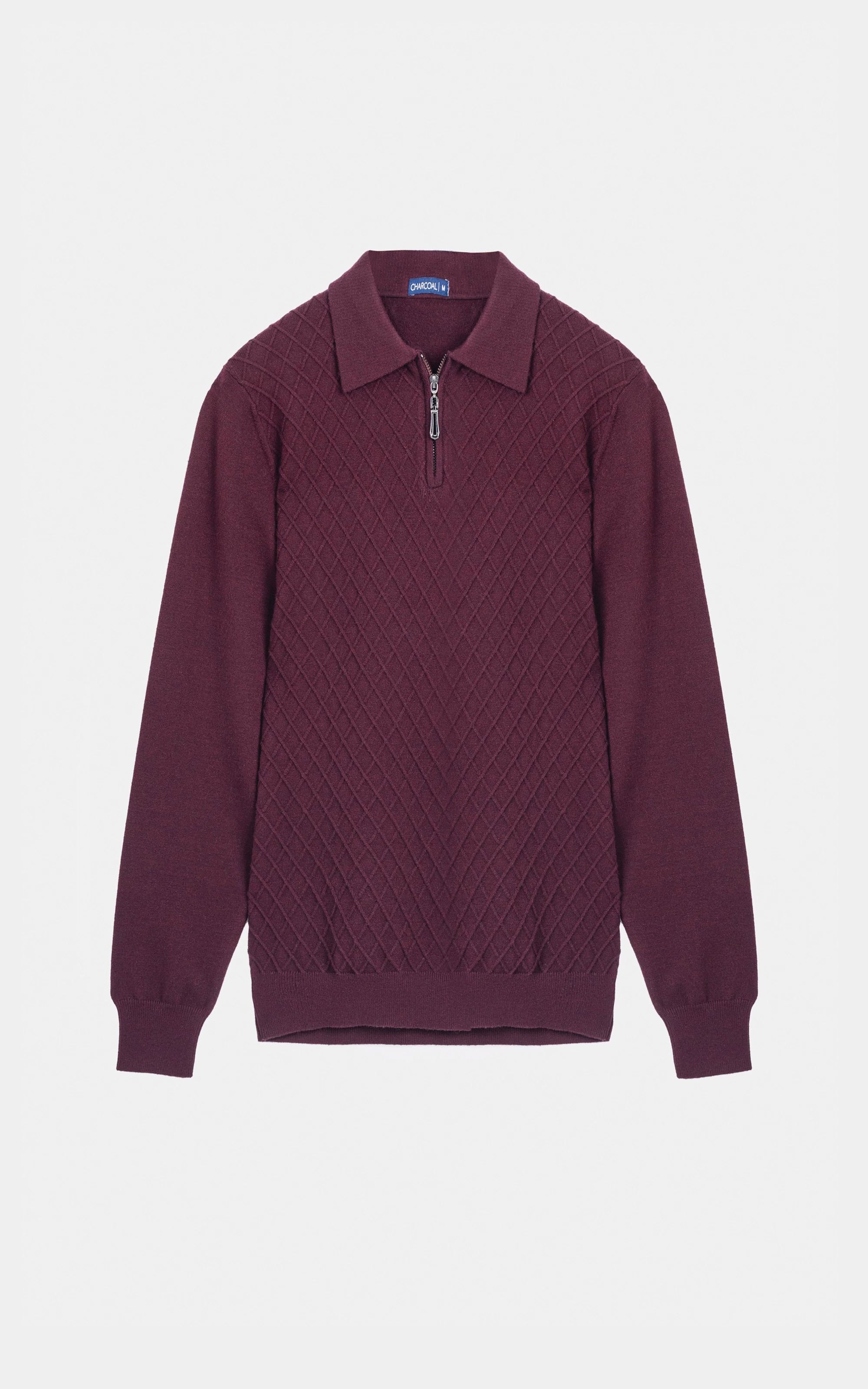 Polo Collar Zipper Sweater Maroon