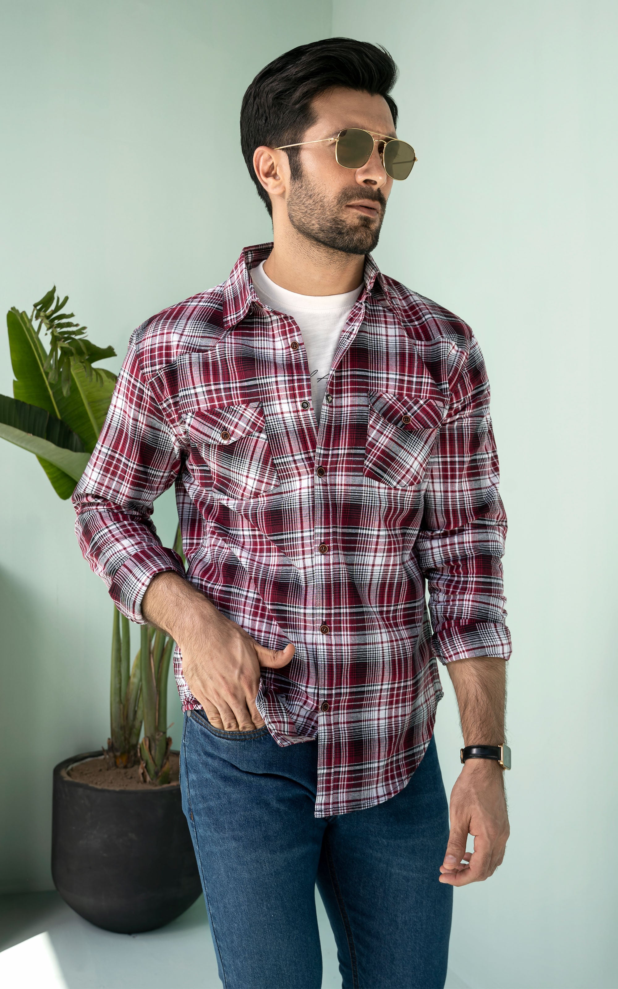 CASUAL SHIRT MAROON CHECK