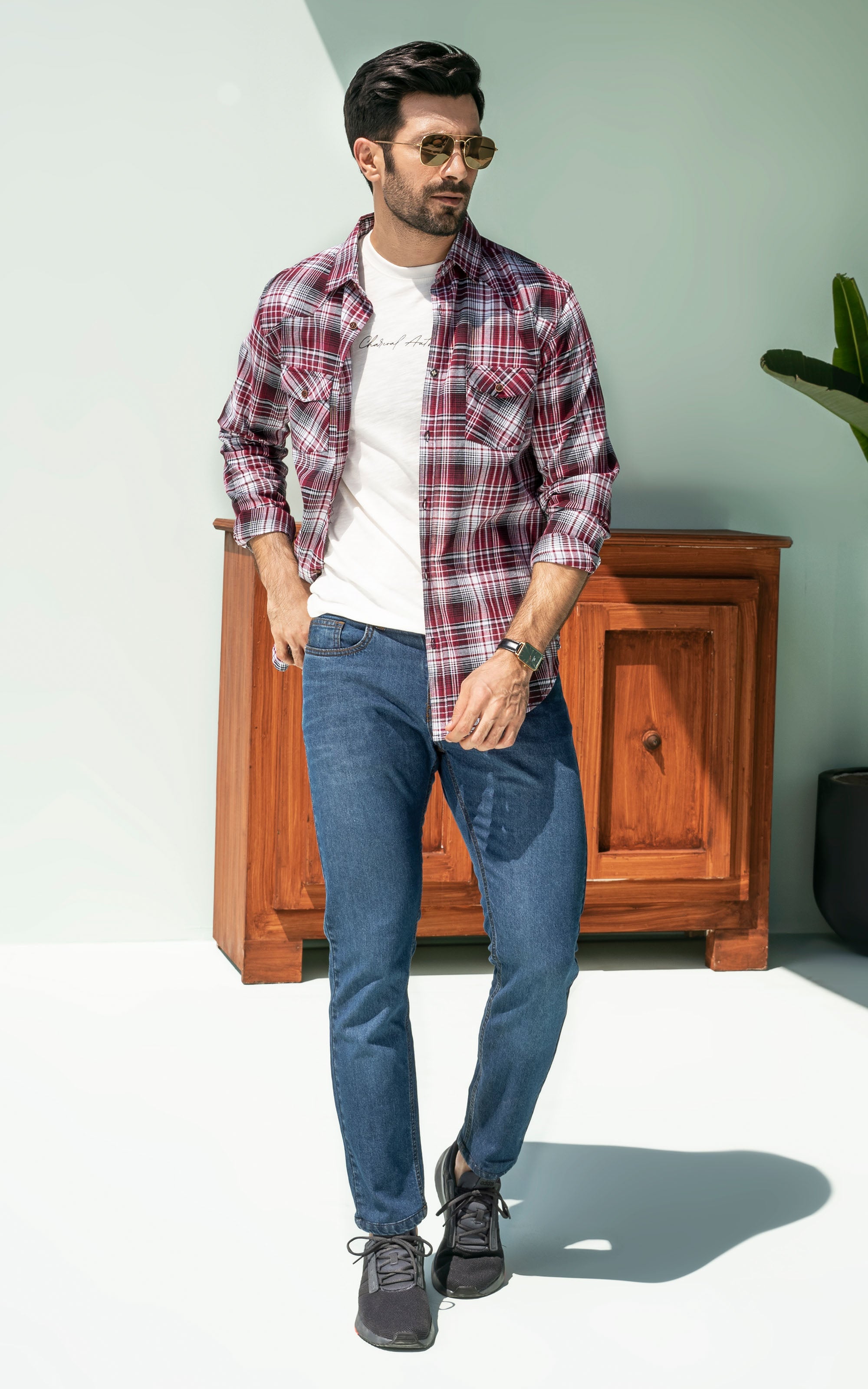 CASUAL SHIRT MAROON CHECK