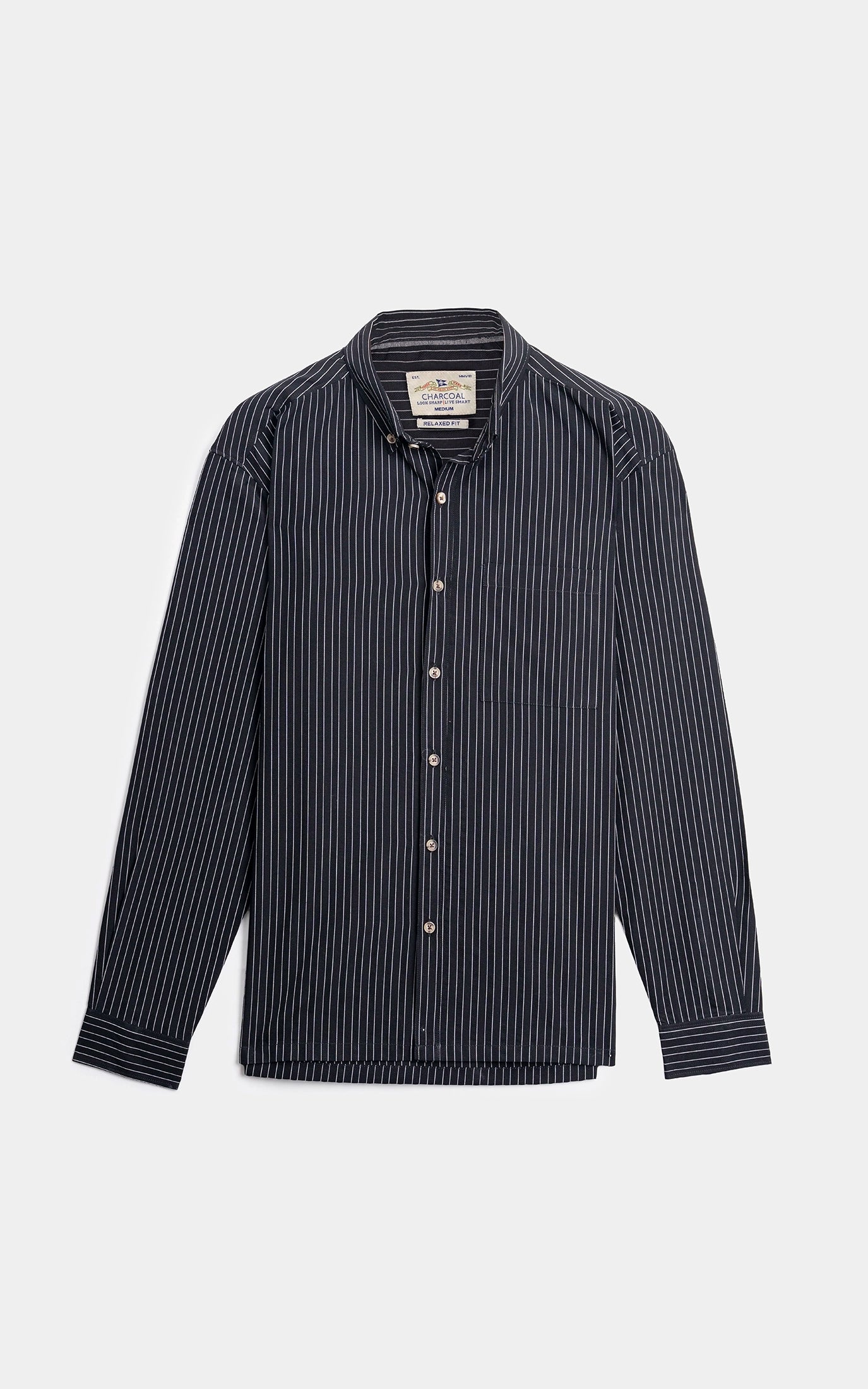 BUTTON DOWN COLLAR STRIPED CASUAL SHIRT BLACK
