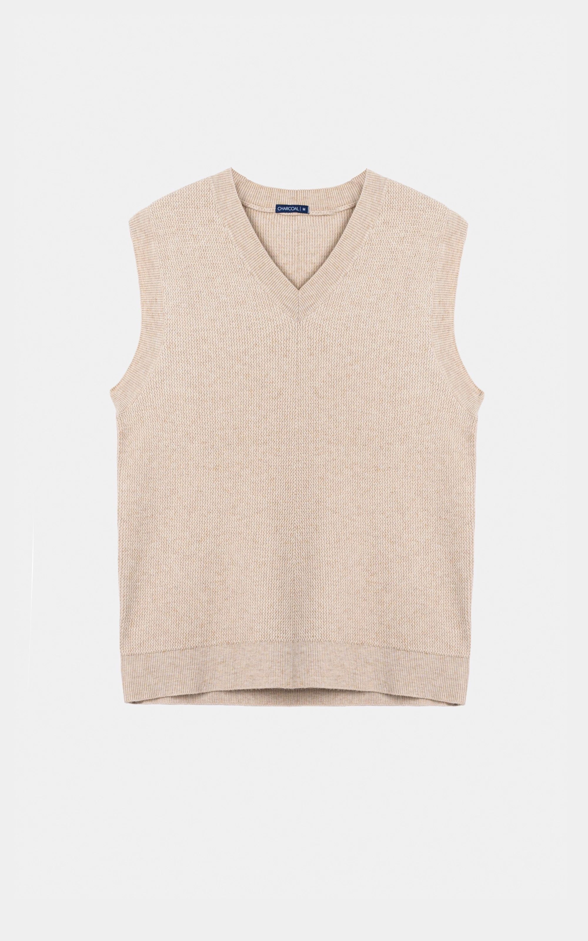 V-Neck Sleeveless textured Sweater Beige