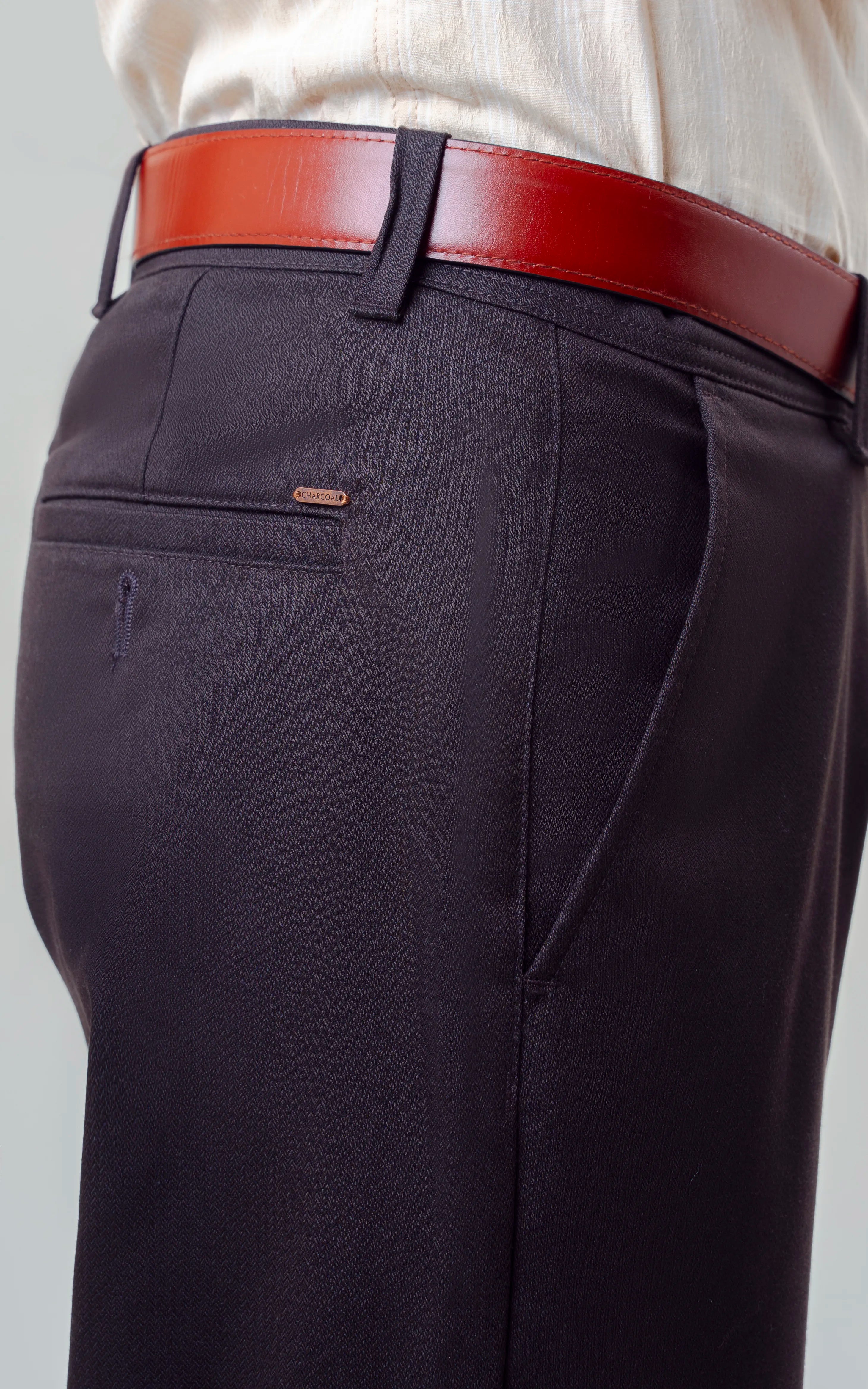 TEXTURED REGULAR FIT CASUAL PANT BROWN
