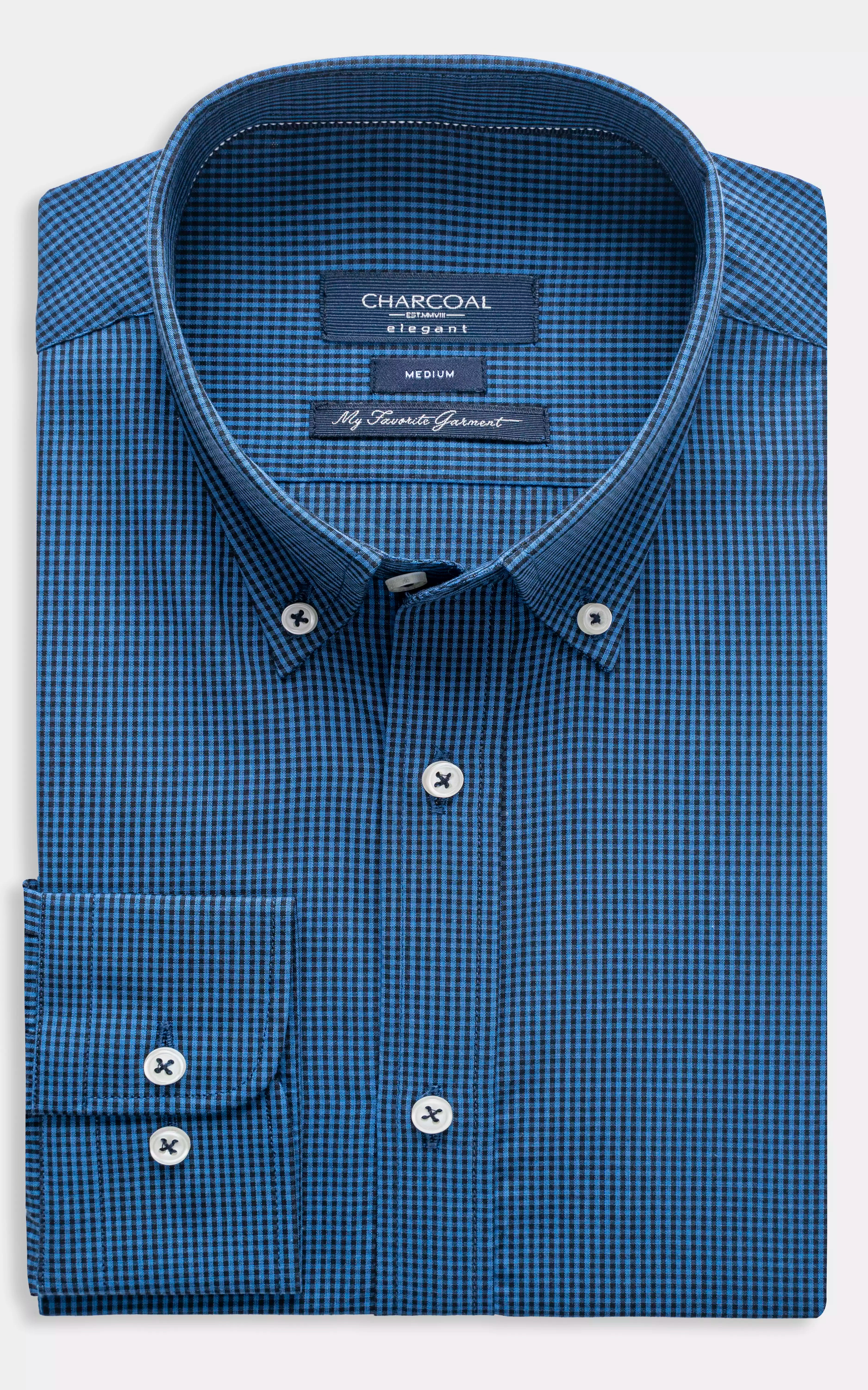 SEMI FORMAL SMART FIT CHECKED SHIRT BLUE BLACK