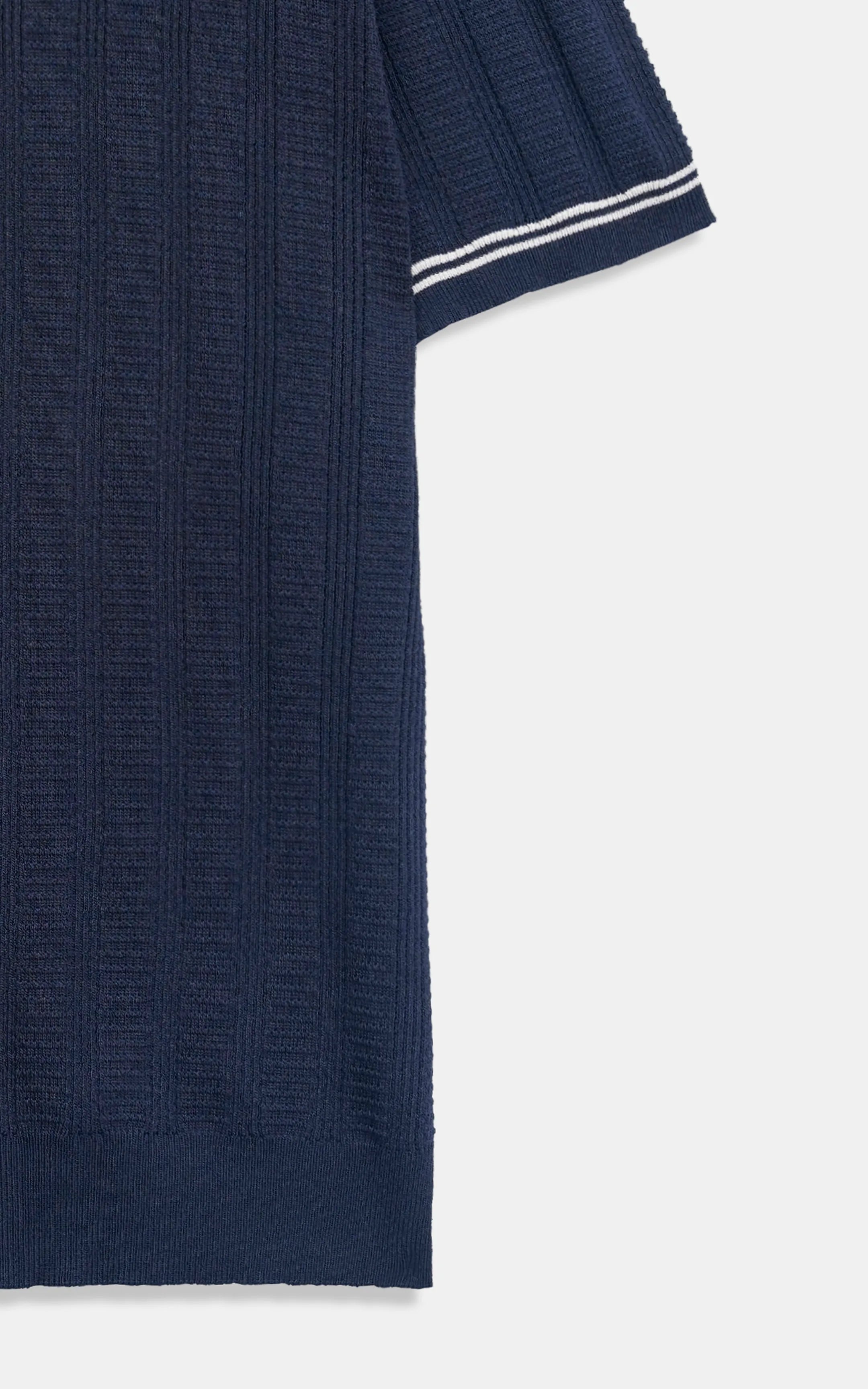 CABLE KNIT SELF TEXTURED CREW NECK T-SHIRT NAVY