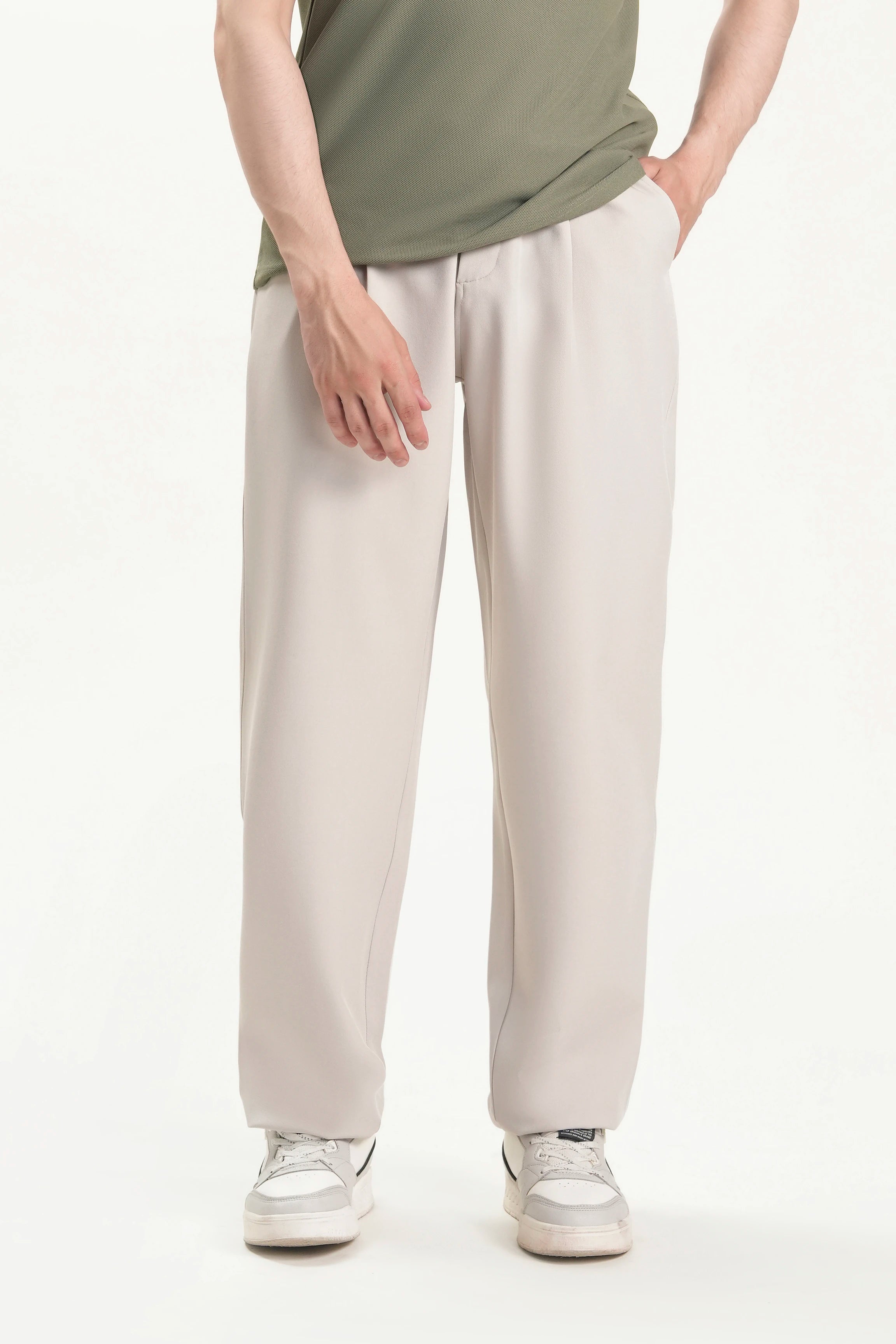ELASTICATED WAIST CASUAL PANT STONE
