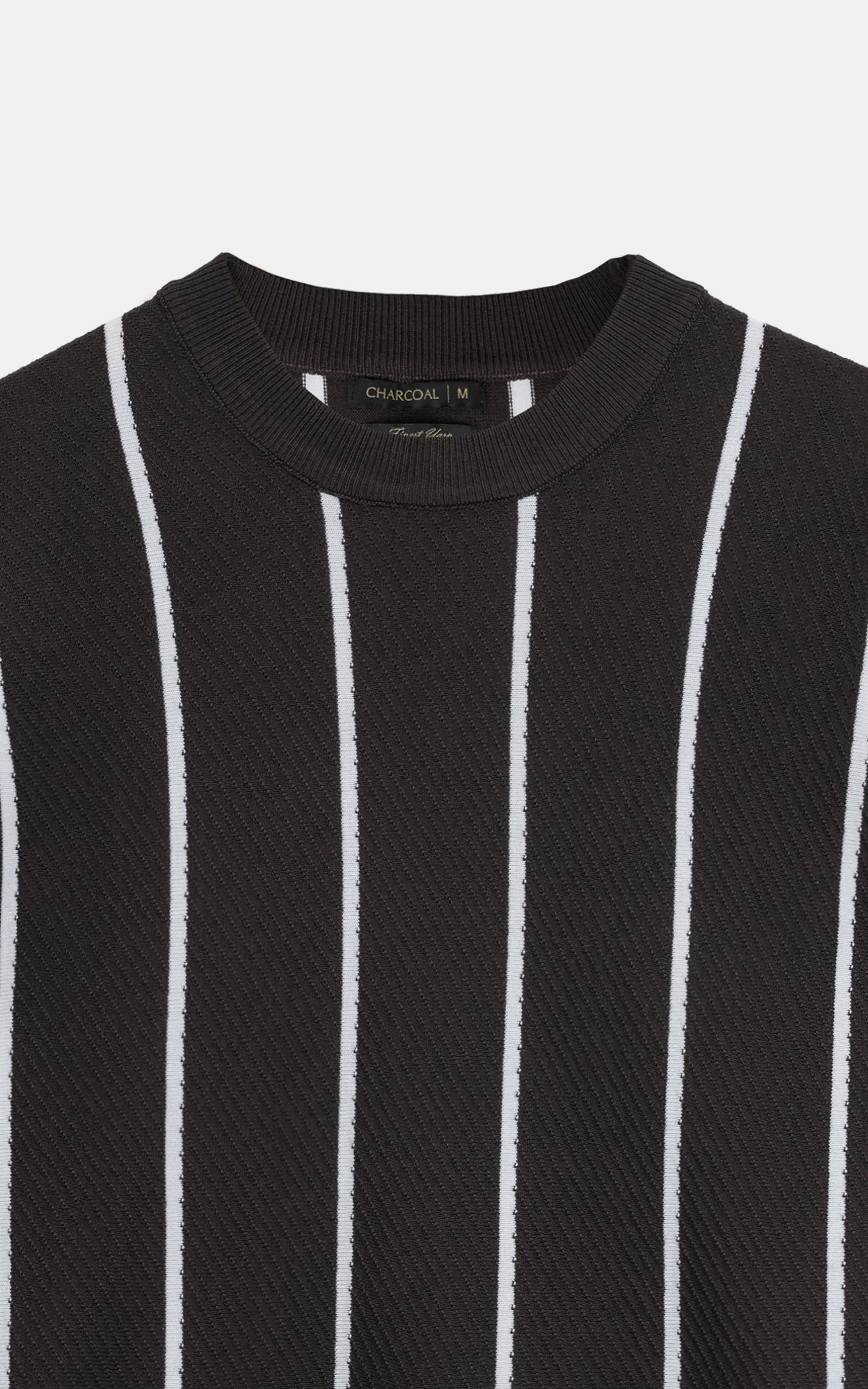 SWEATER KNIT SELF STRIPED CREW NECK T-SHIRT BROWN