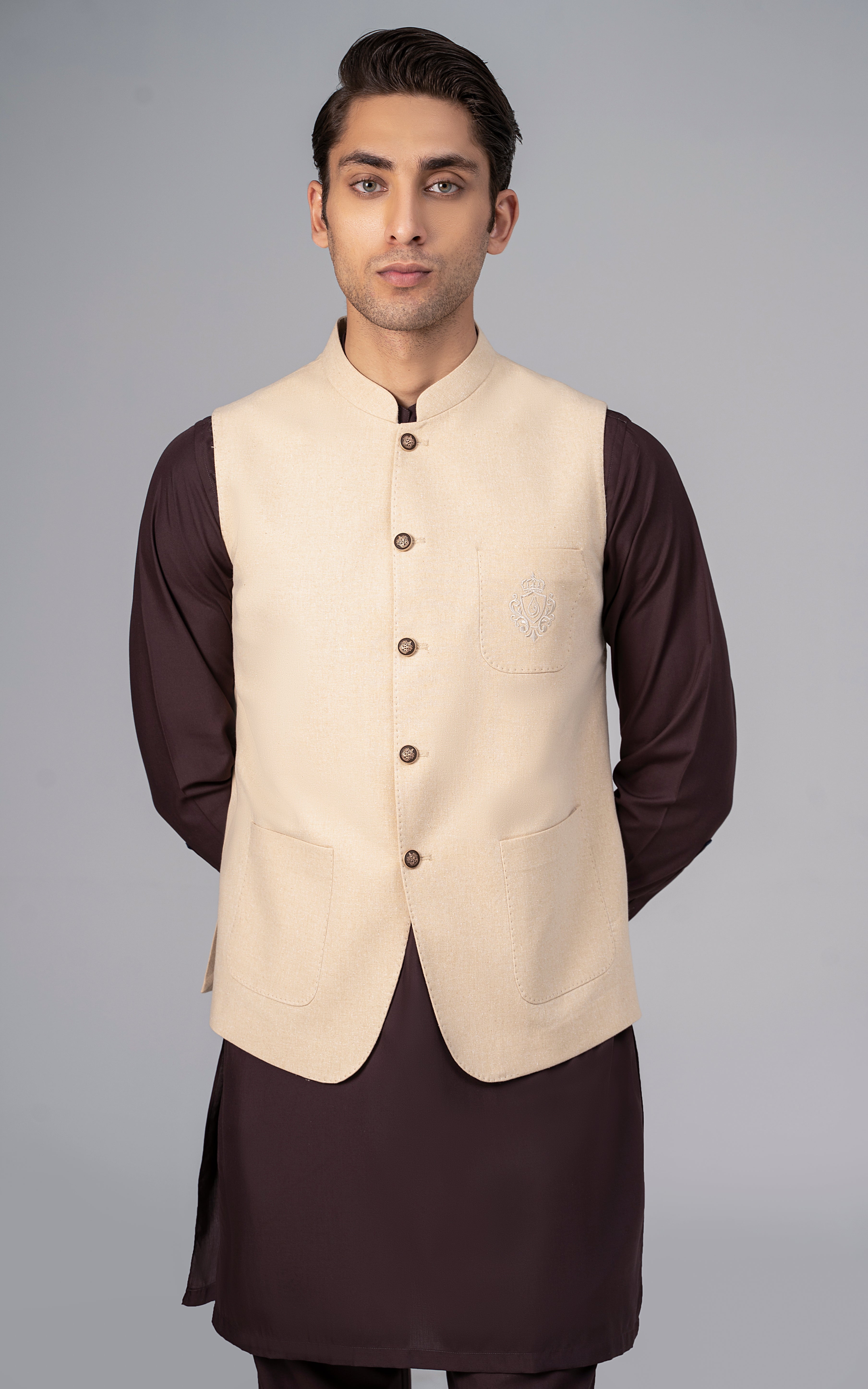 LOGO EMBROIDERED WAISTCOAT- CLASSIC COLLECTION BEIGE