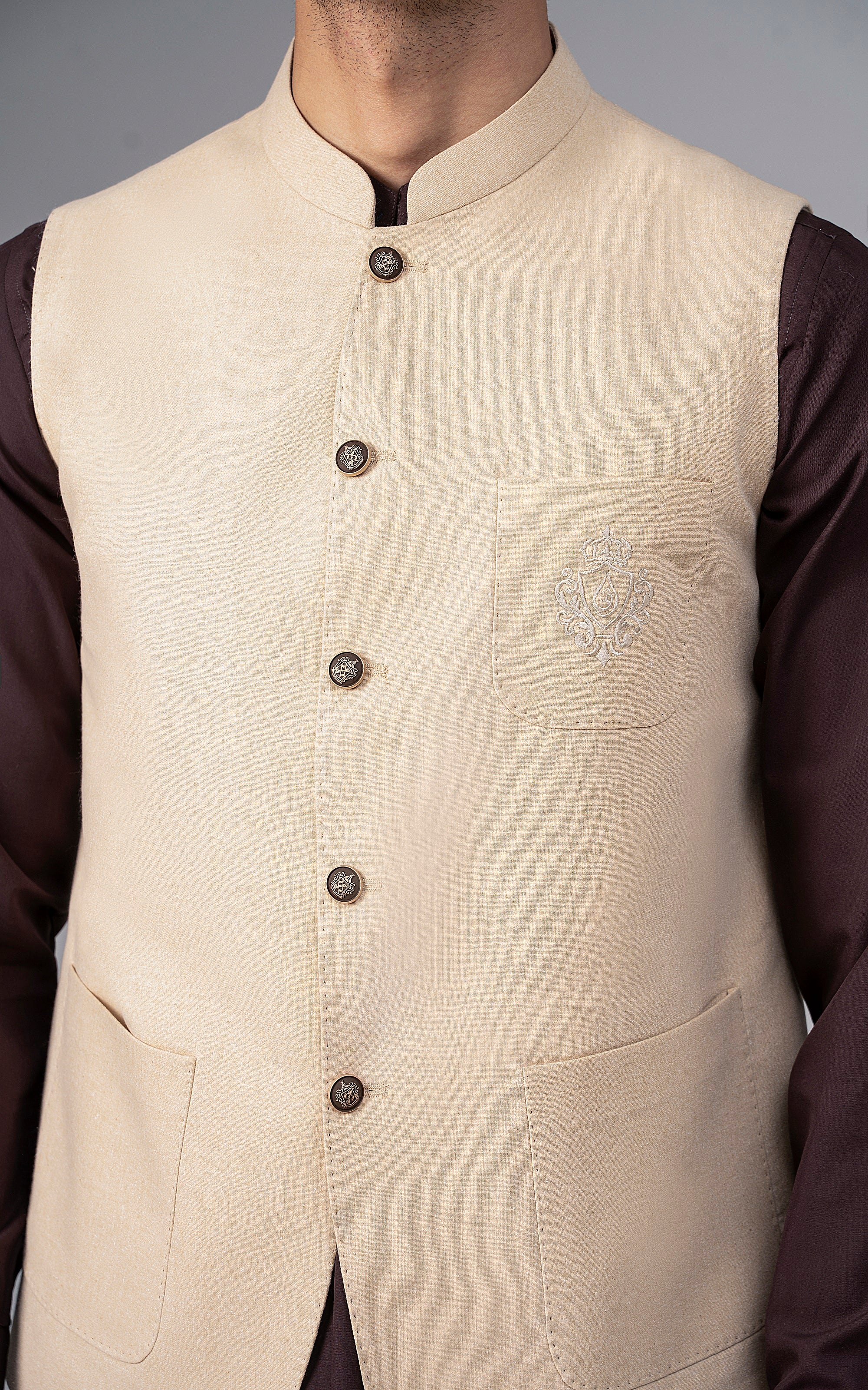 LOGO EMBROIDERED WAISTCOAT- CLASSIC COLLECTION BEIGE