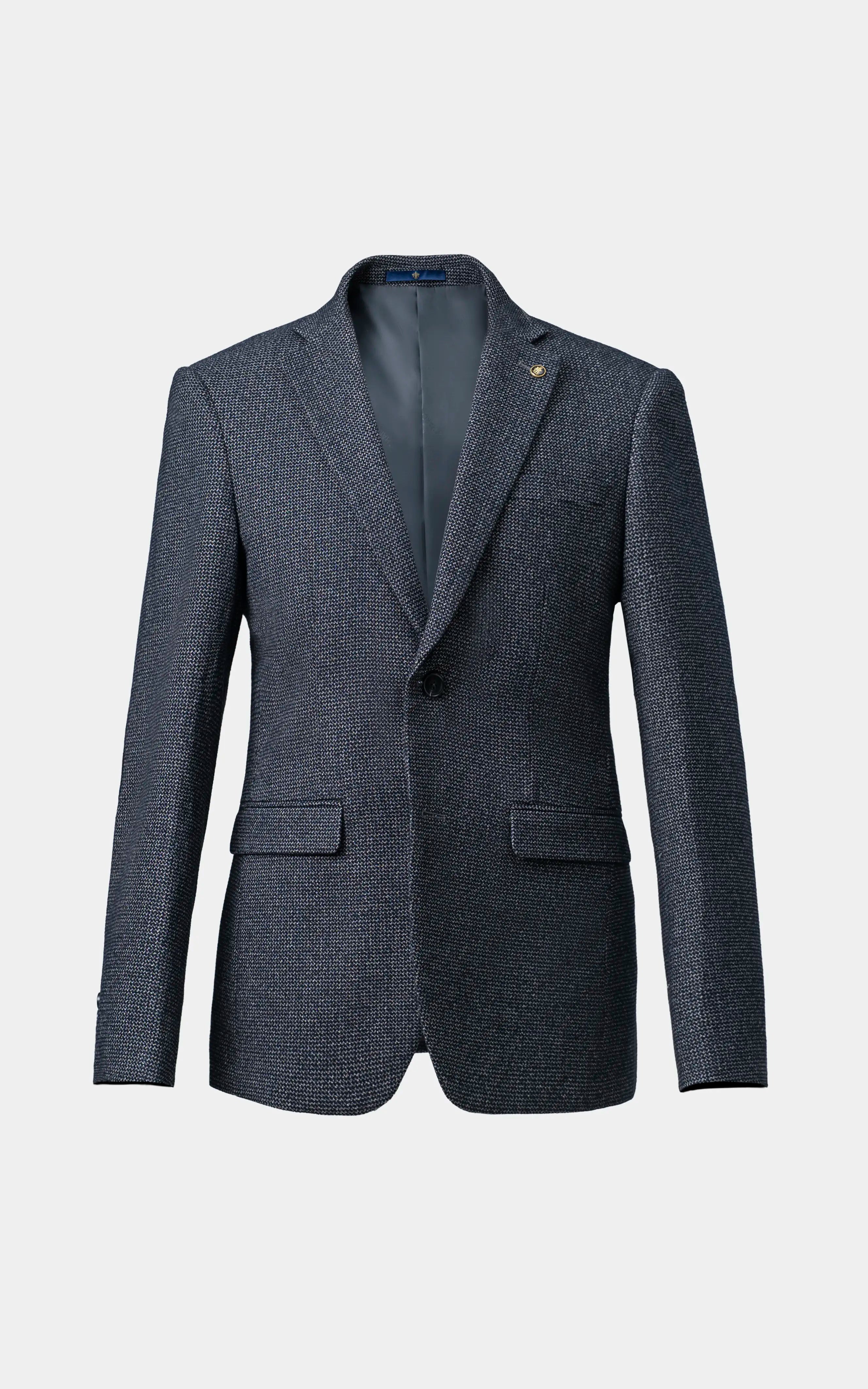 Men’s Textured Blazer with Elbow Patches Grey Black