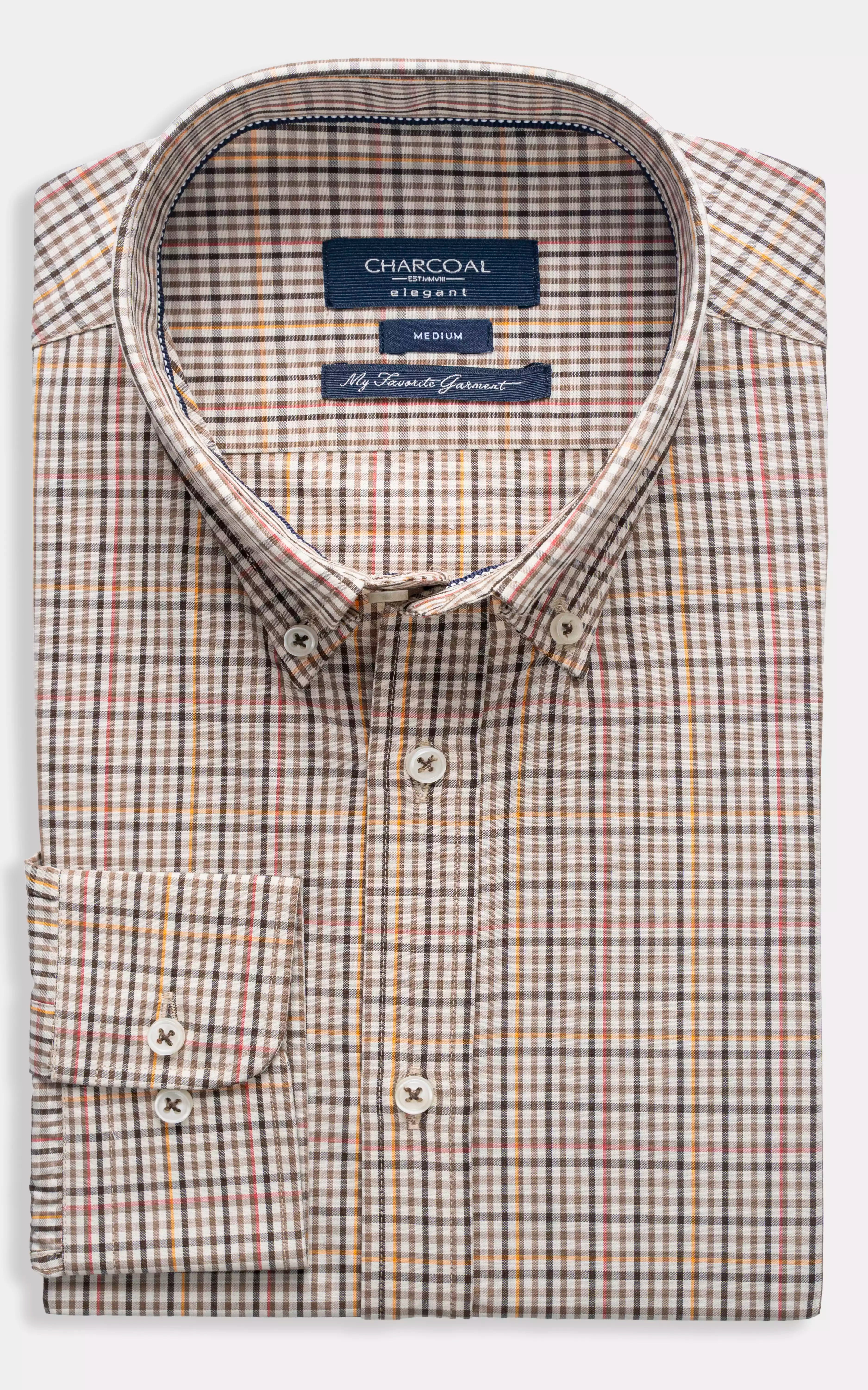 SEMI FORMAL SMART FIT CHECKED SHIRT BROWN KHAKI