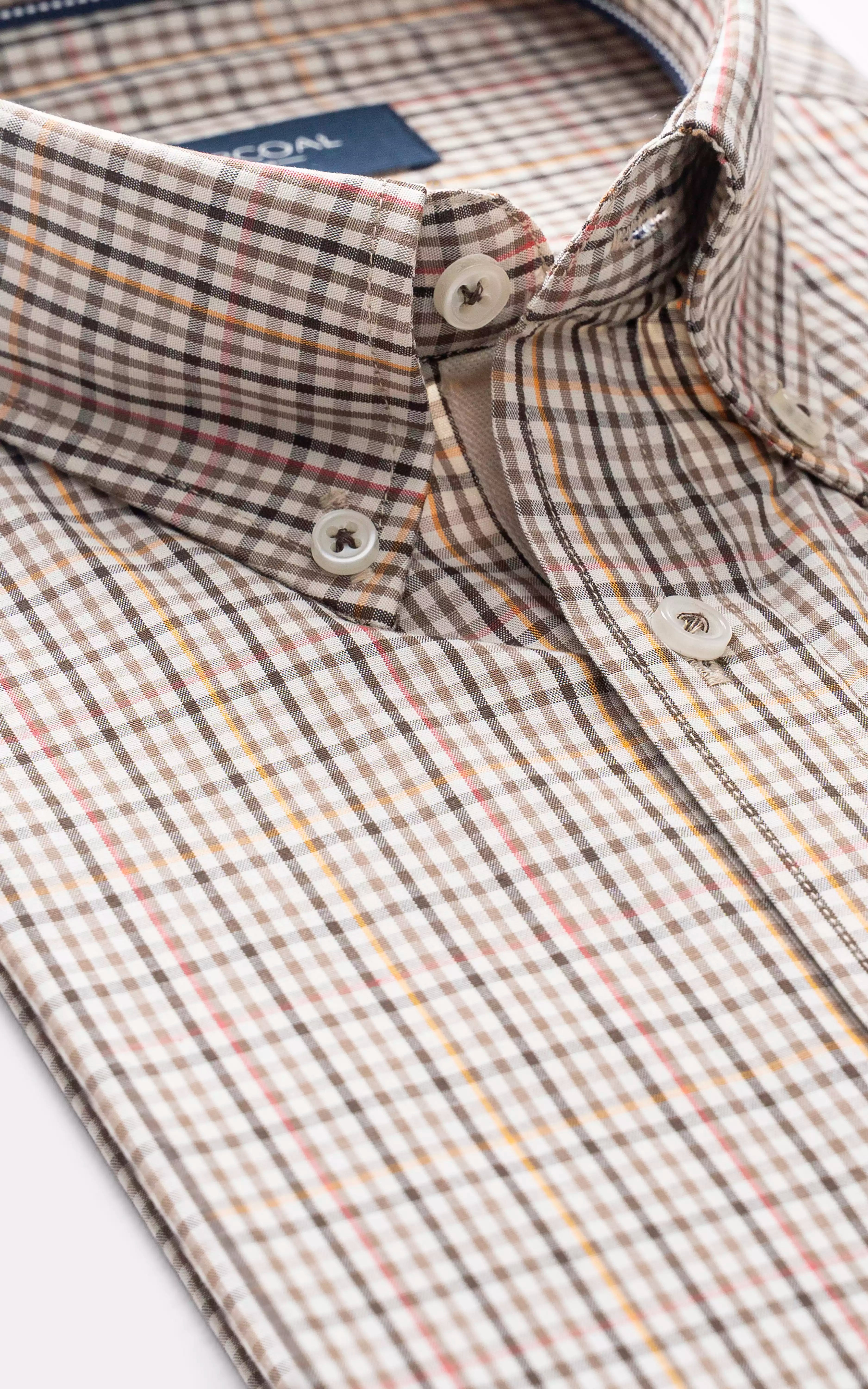 SEMI FORMAL SMART FIT CHECKED SHIRT BROWN KHAKI