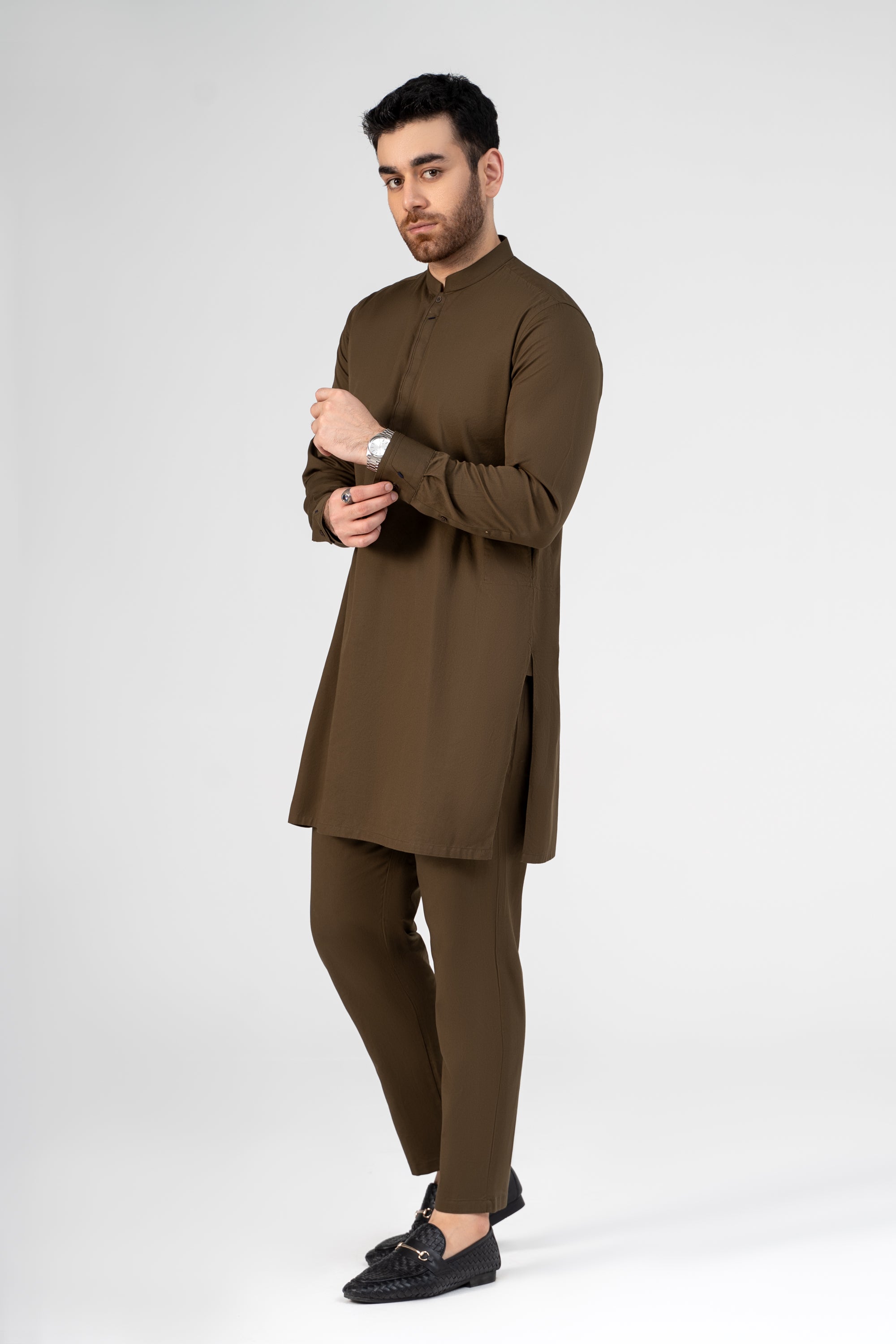TWILL COTTON KURTA PAJAMA DARK OLIVE