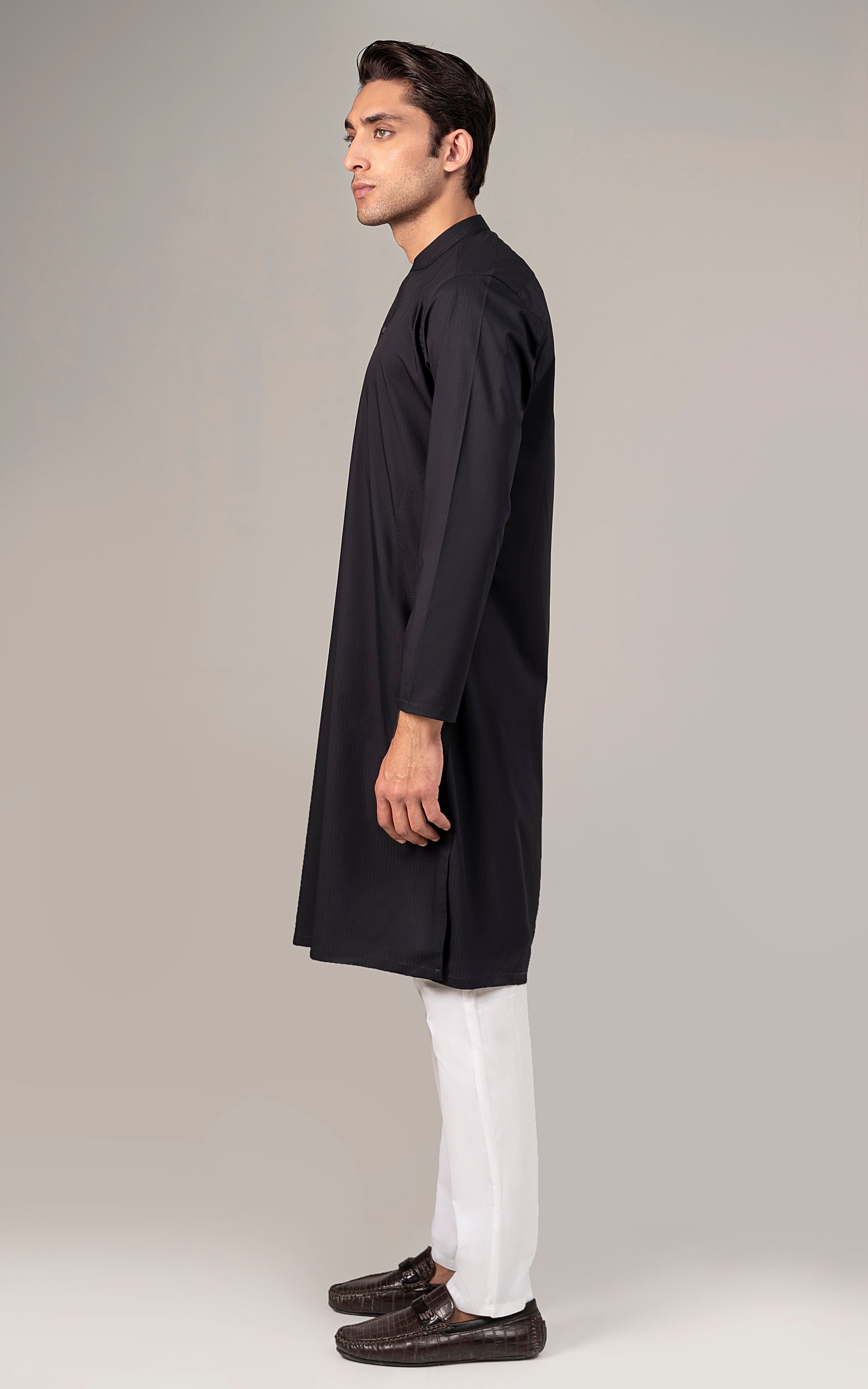 SELF DOBBY KURTA BLACK