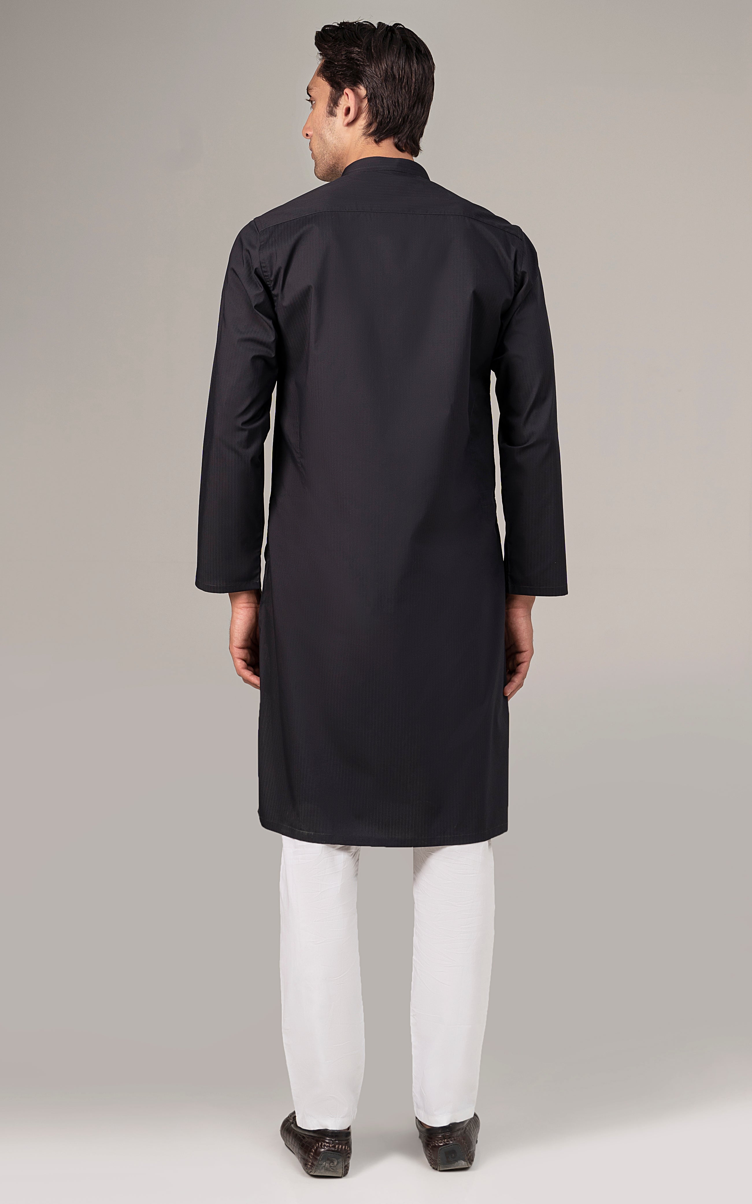 SELF DOBBY KURTA BLACK
