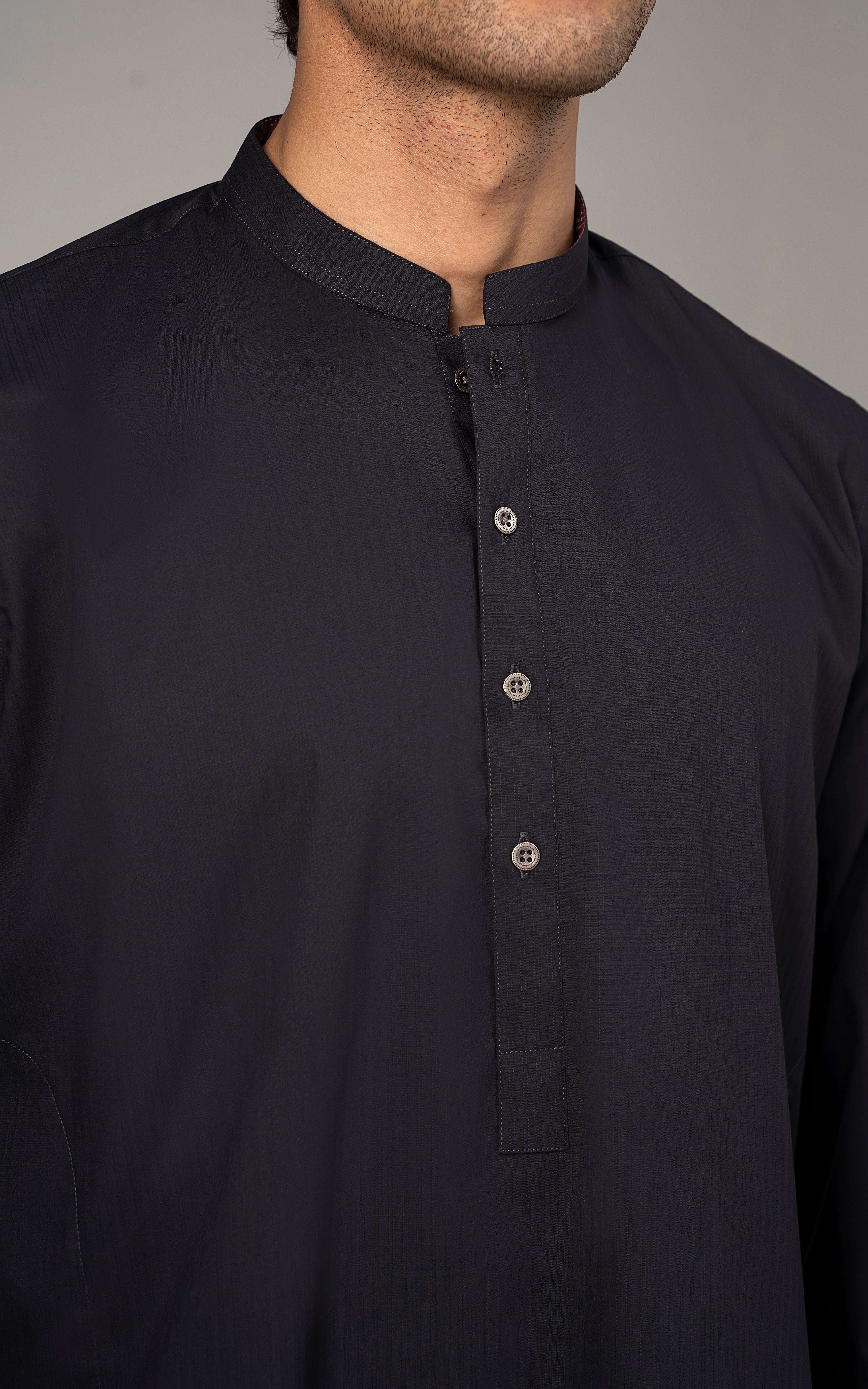 SELF DOBBY KURTA BLACK