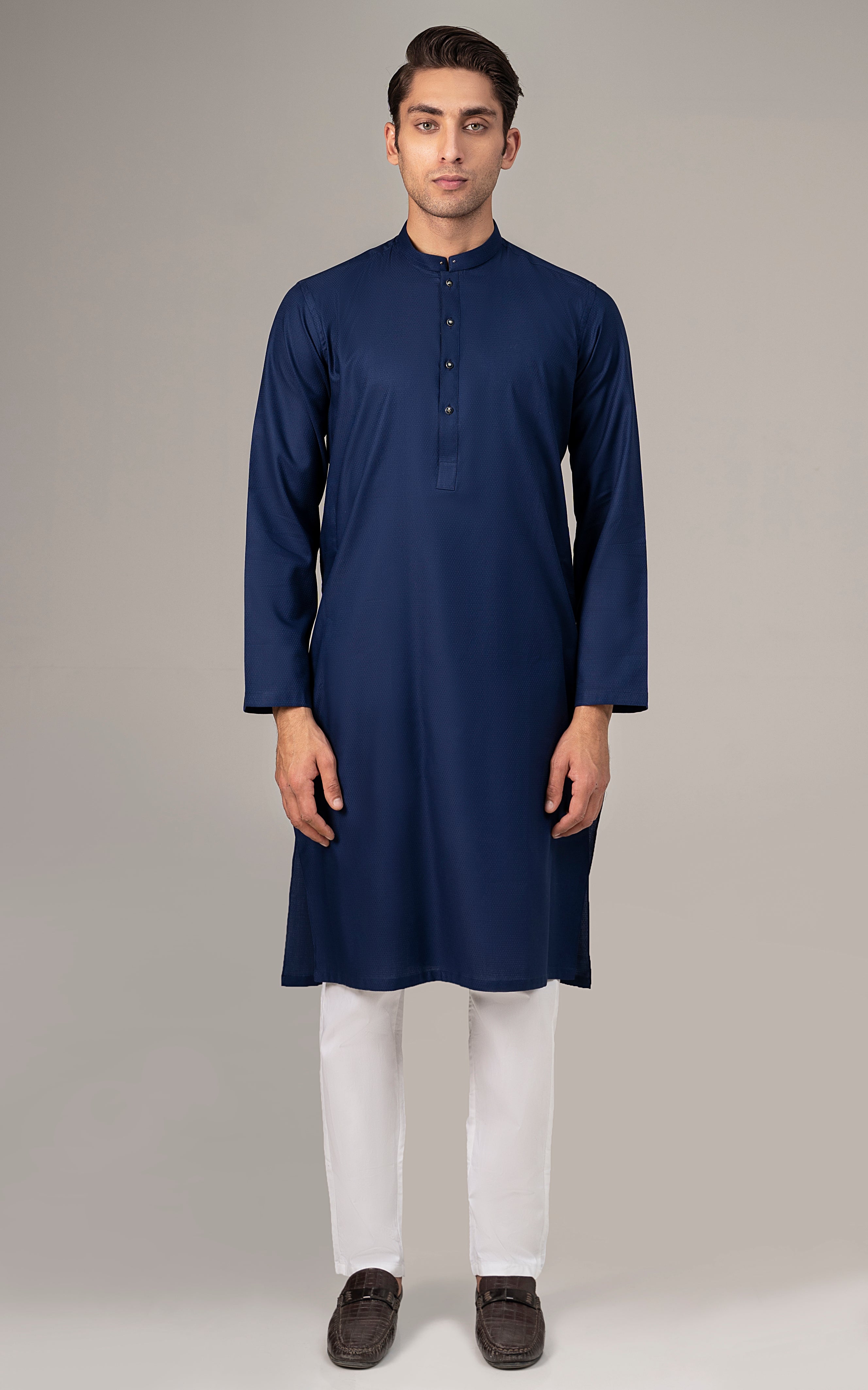 PREMIUM SELF DOBBY KURTA NAVY