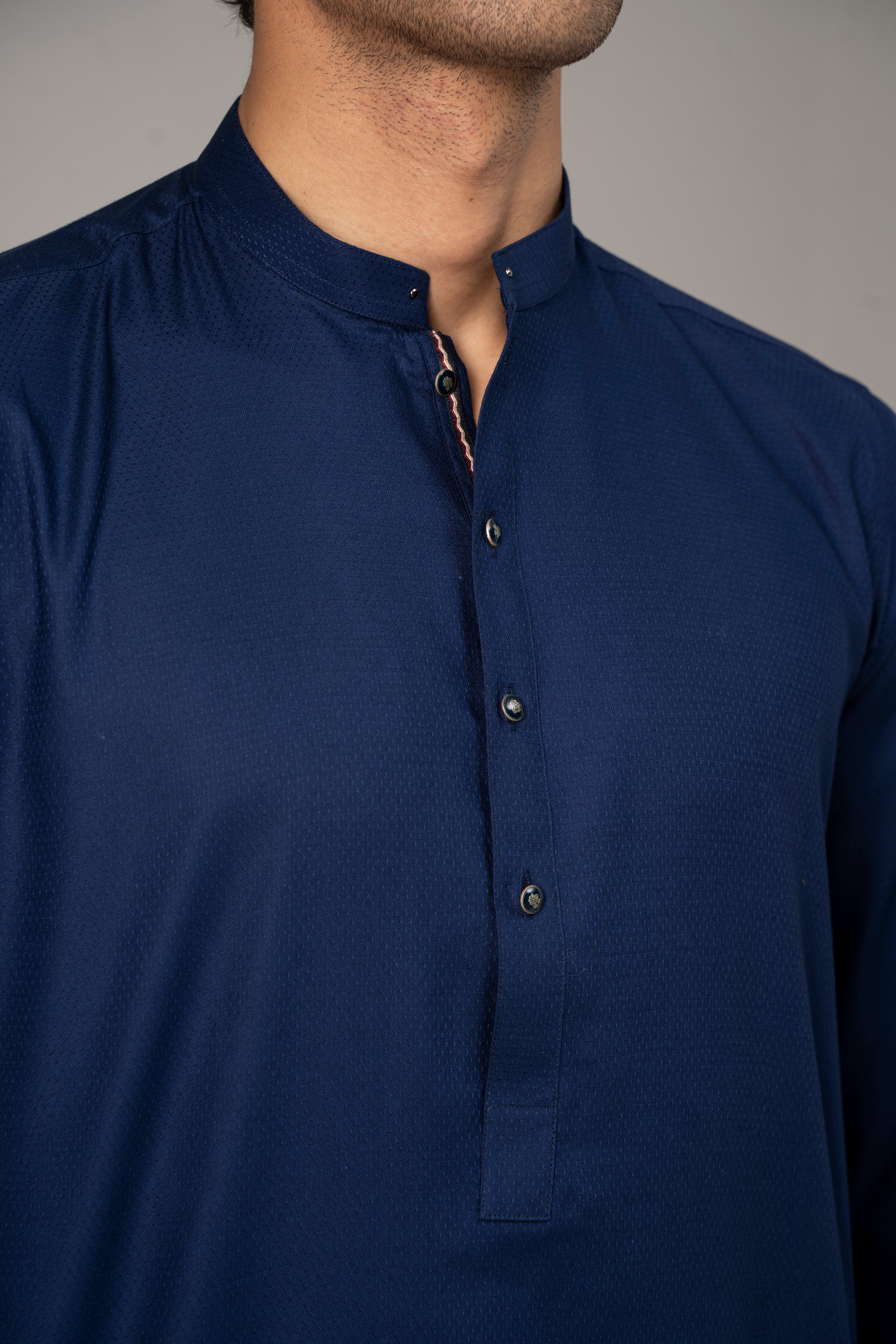 PREMIUM SELF DOBBY KURTA NAVY