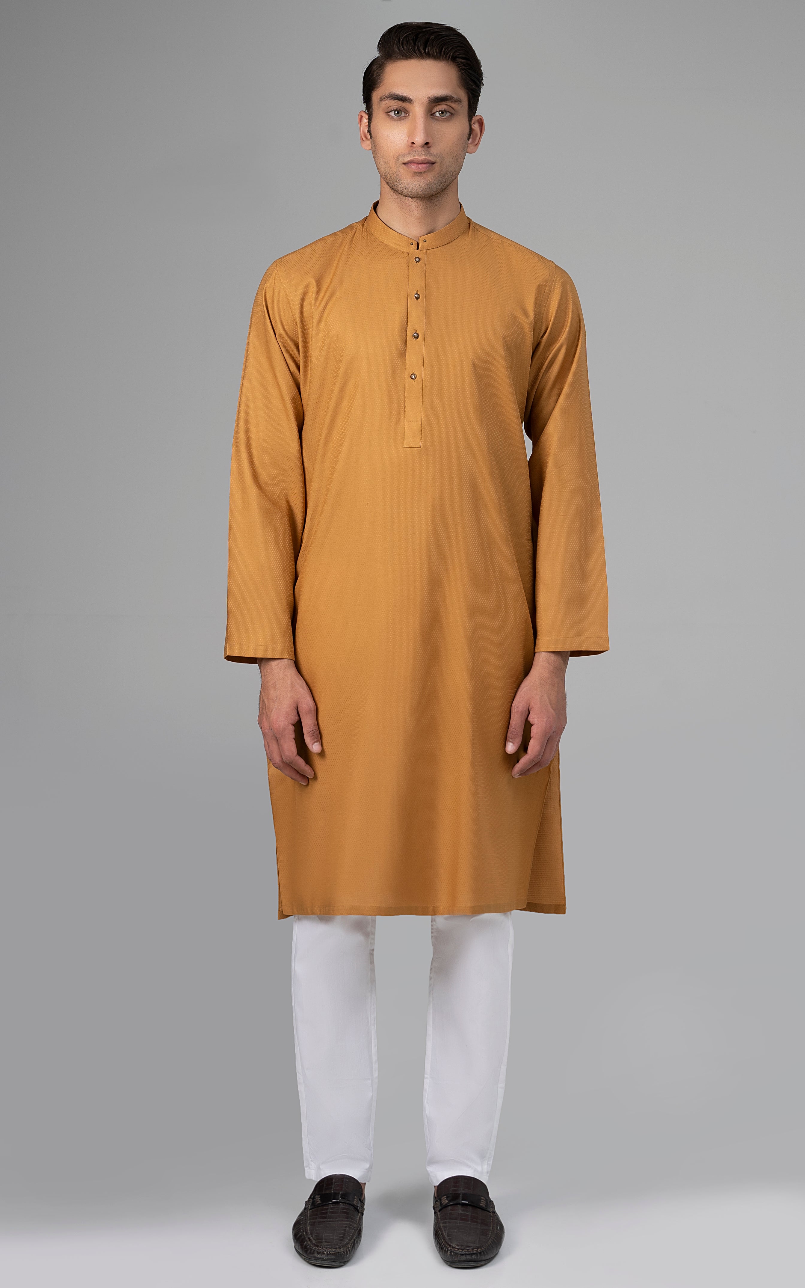 PREMIUM SELF DOBBY KURTA MUSTARD
