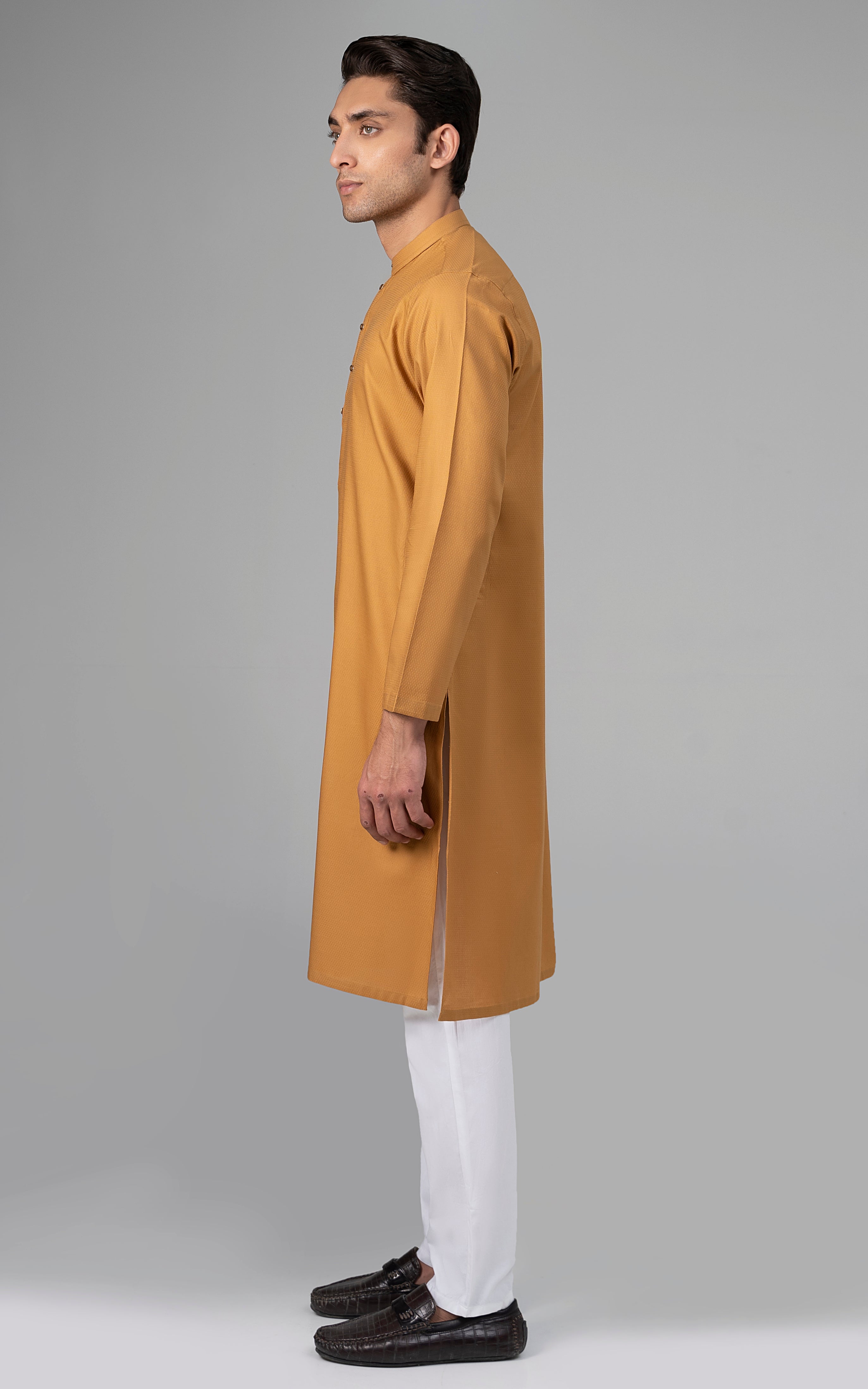 PREMIUM SELF DOBBY KURTA MUSTARD