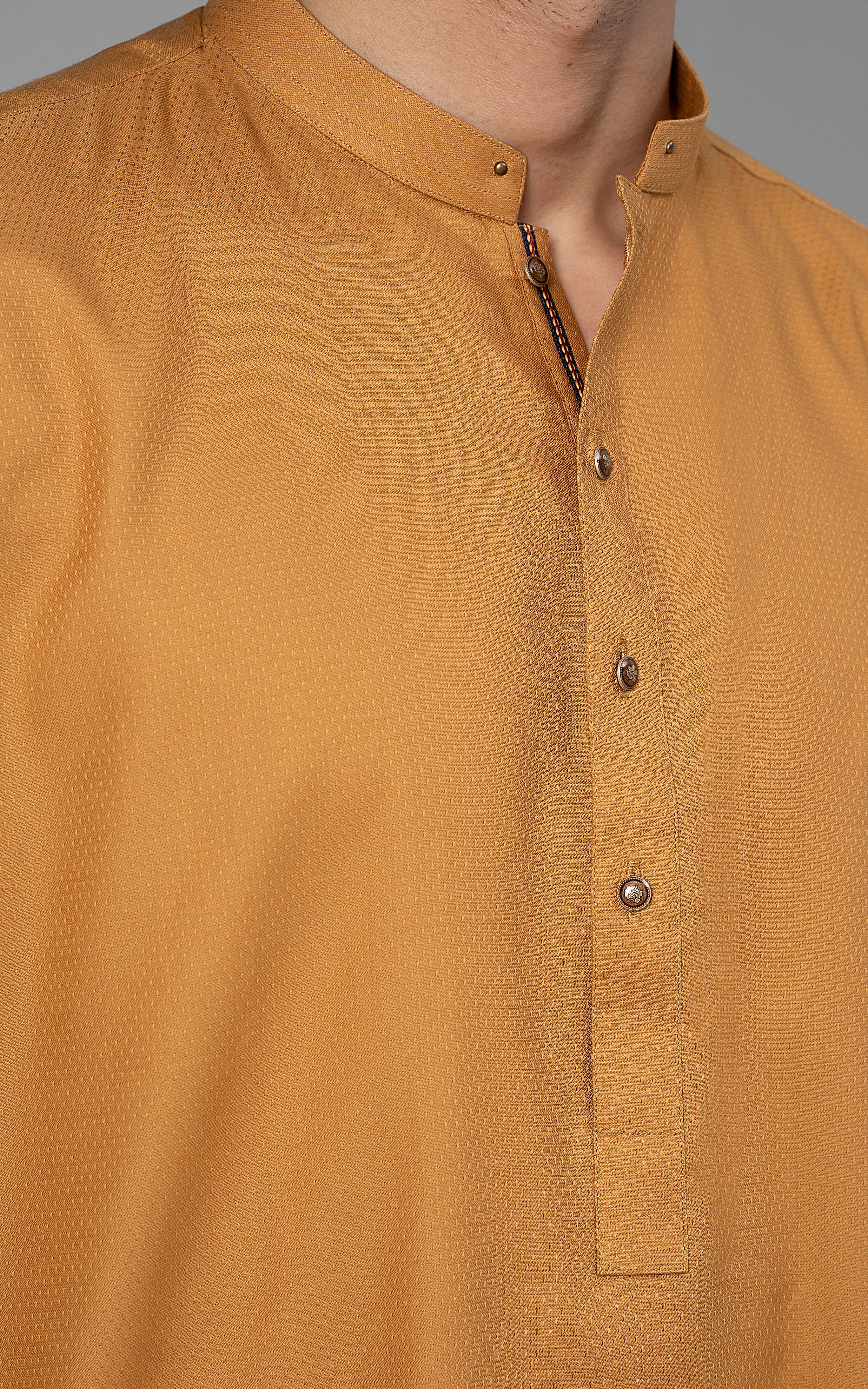 PREMIUM SELF DOBBY KURTA MUSTARD