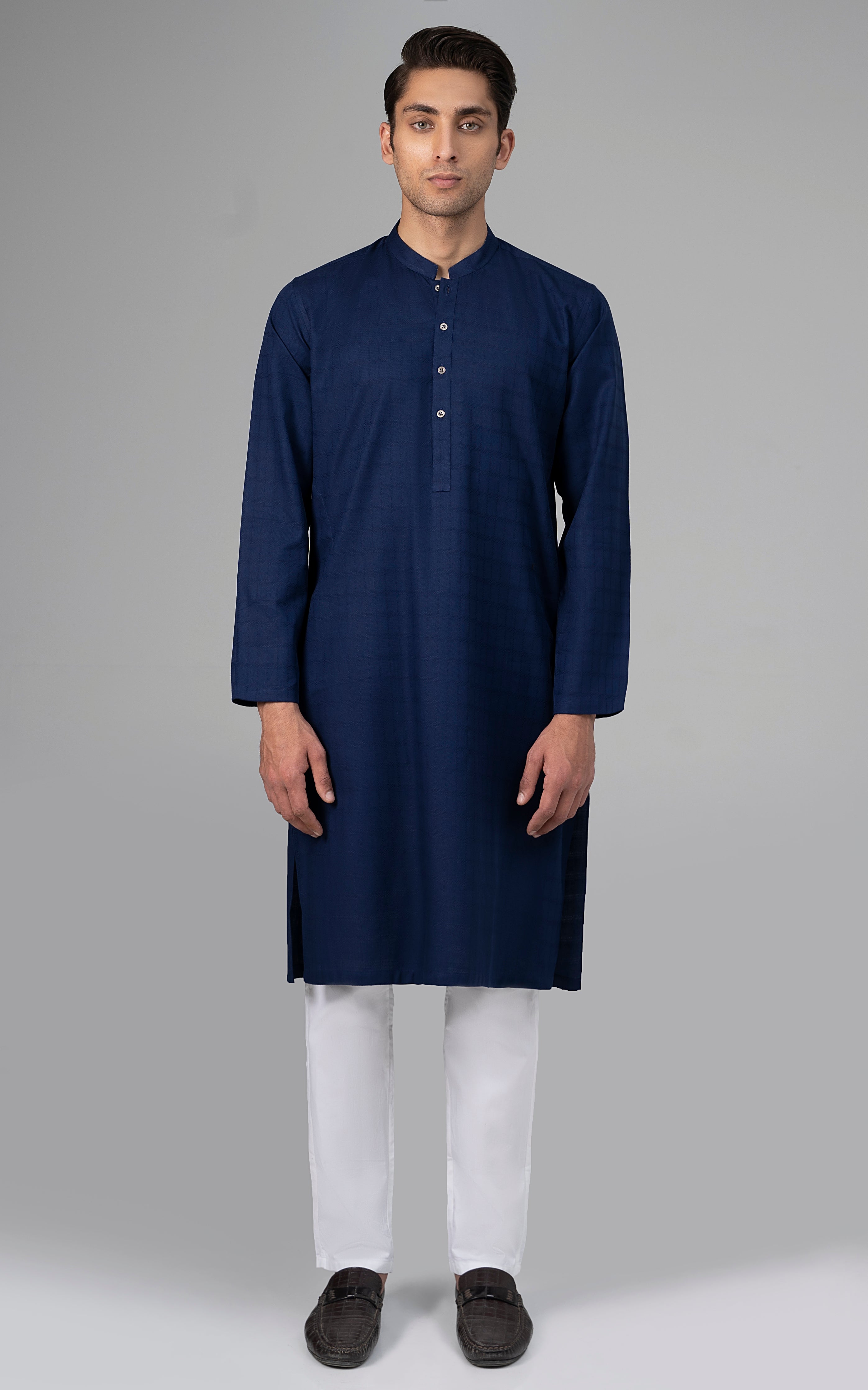 SELF DOBBY KURTA ROYAL BLUE