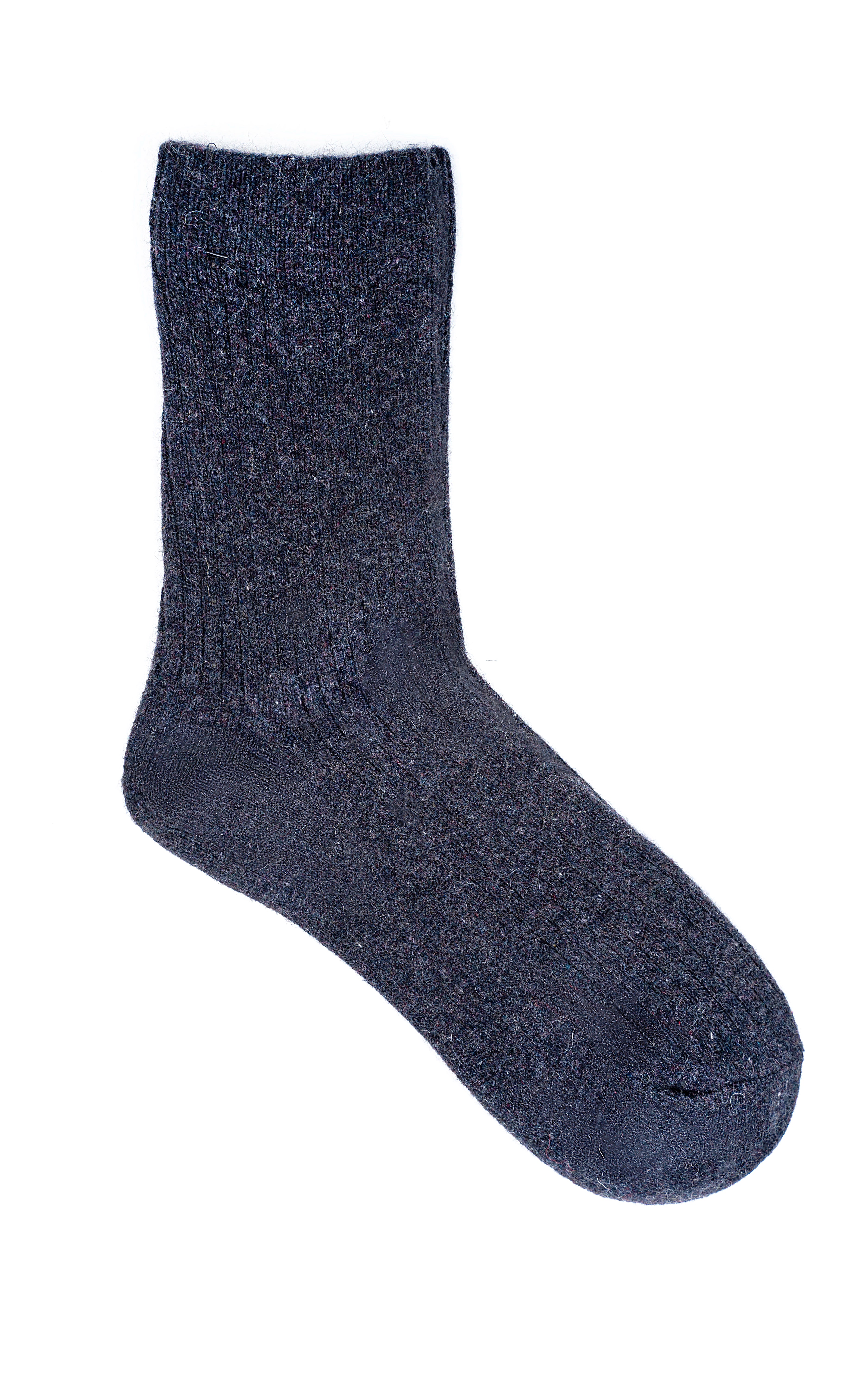 Dark navy wool-blend sock with textured knit and rounded toe