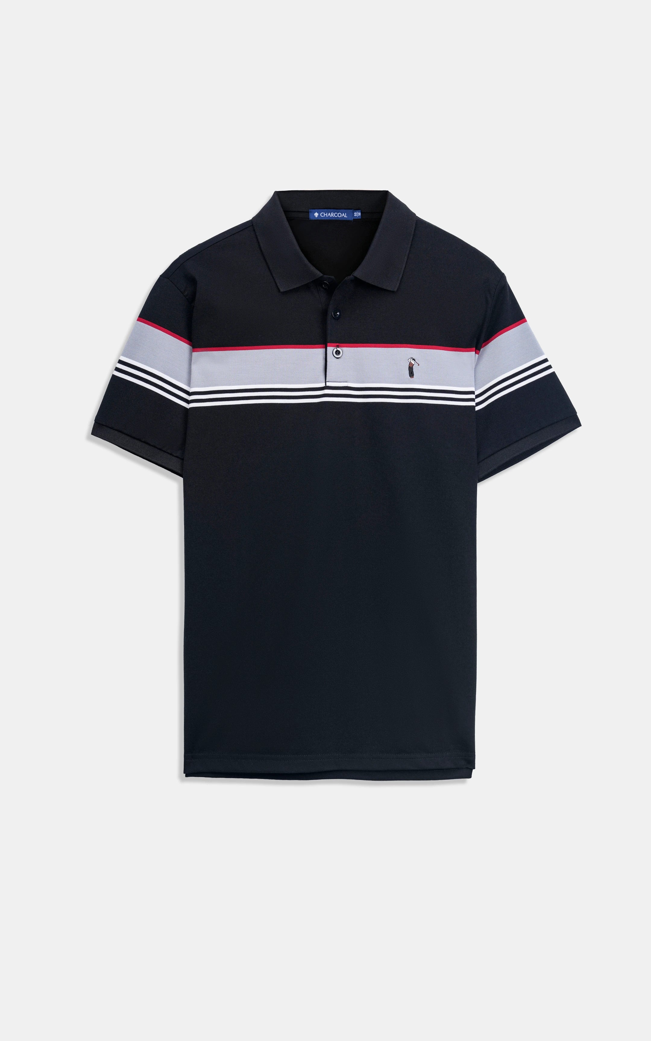 SMART FIT CLASSIC PREMIUM ENGINEER STRIPED POLO SHIRT BLACK
