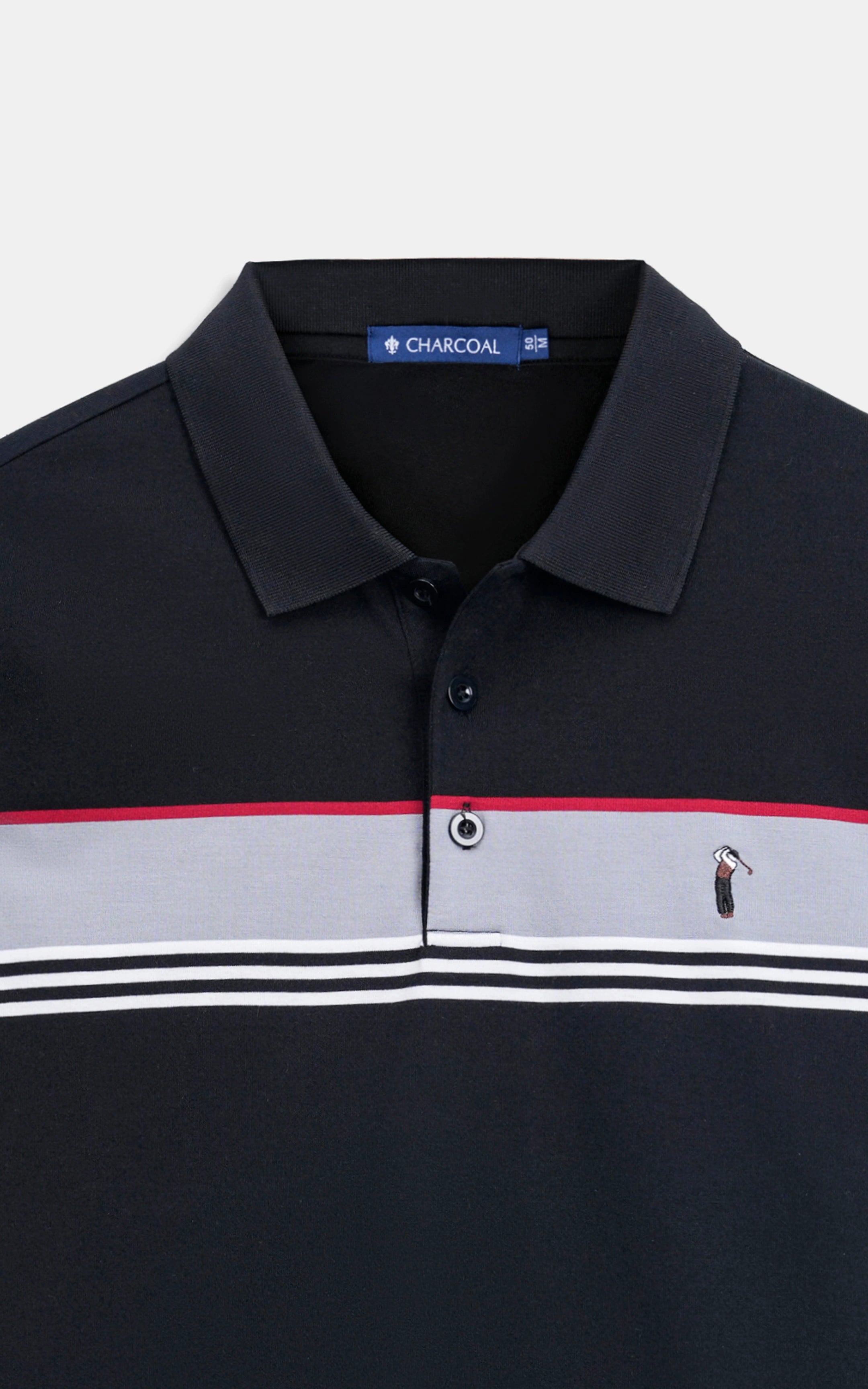 SMART FIT CLASSIC PREMIUM ENGINEER STRIPED POLO SHIRT BLACK
