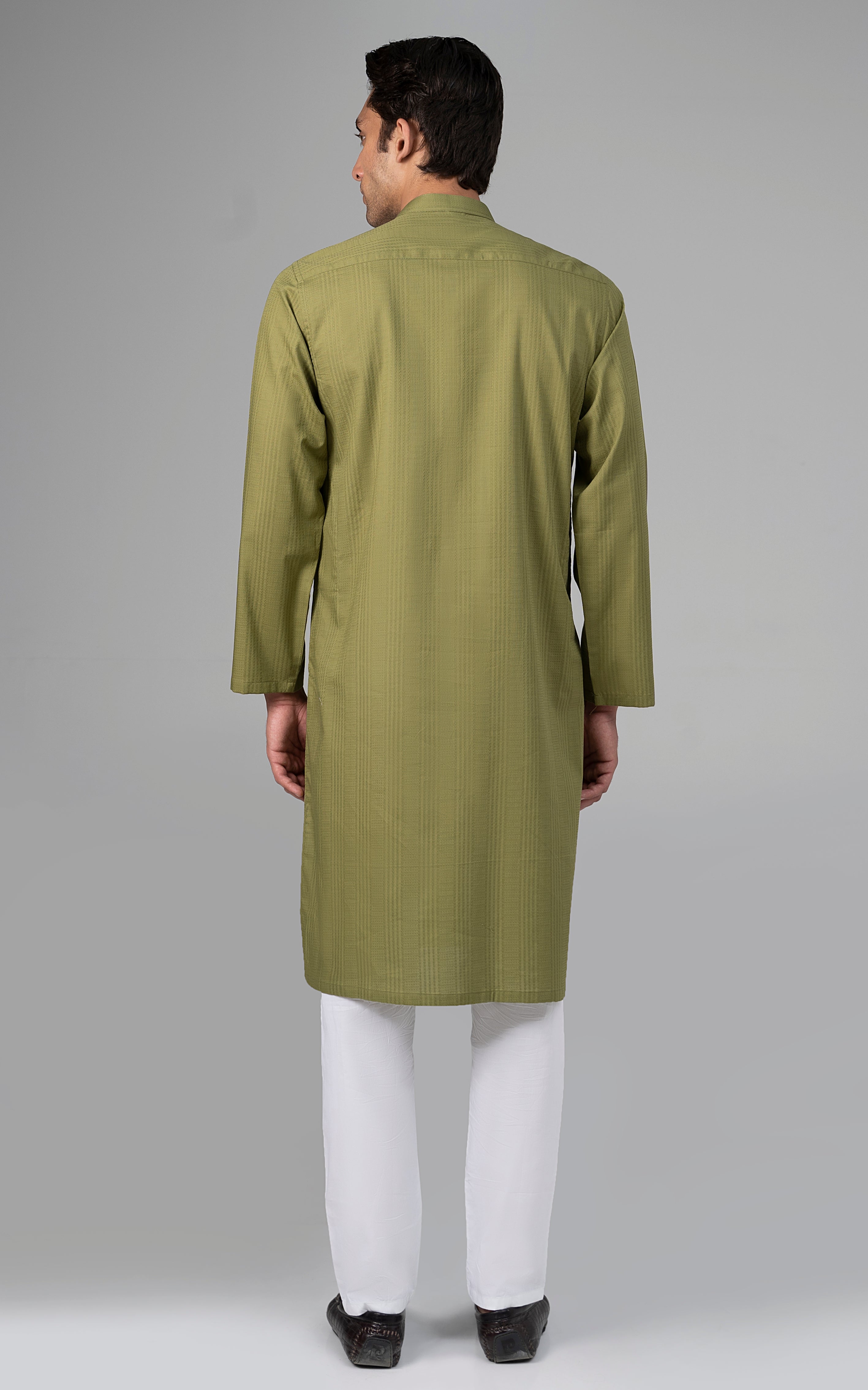 SELF DOBBY KURTA OLIVE GROVE