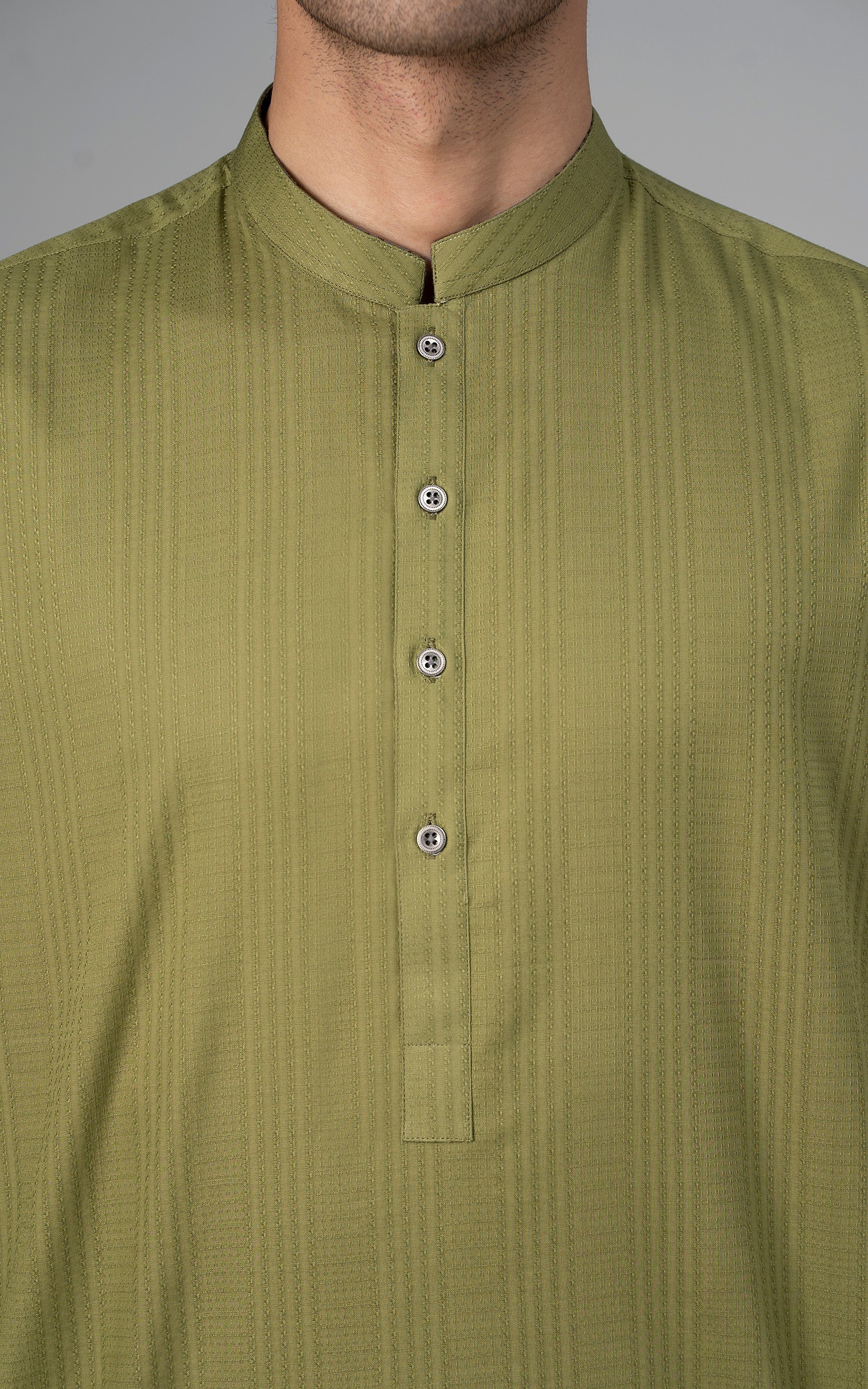 SELF DOBBY KURTA OLIVE GROVE