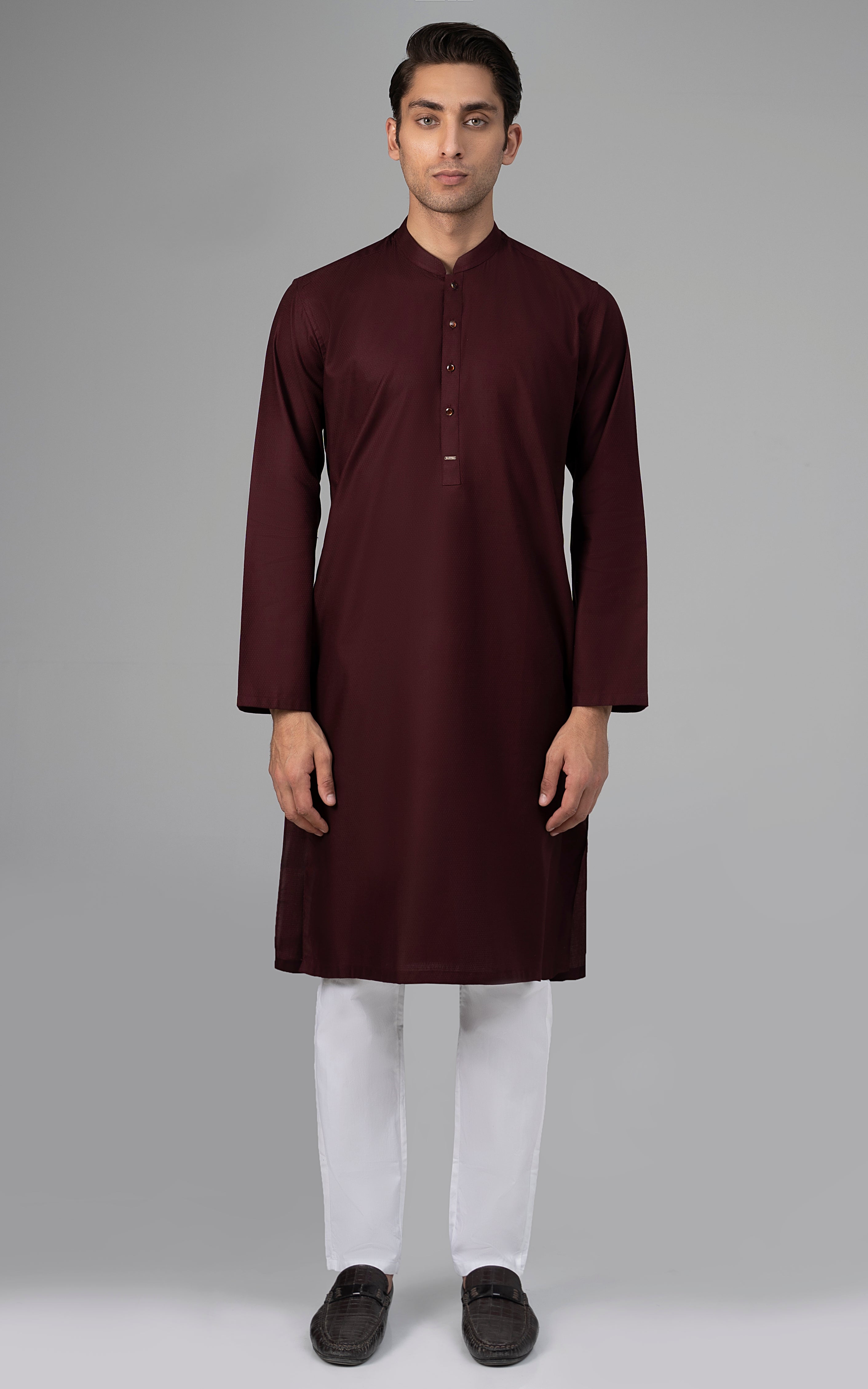 PREMIUM SELF DOBBY KURTA DARK MAROON