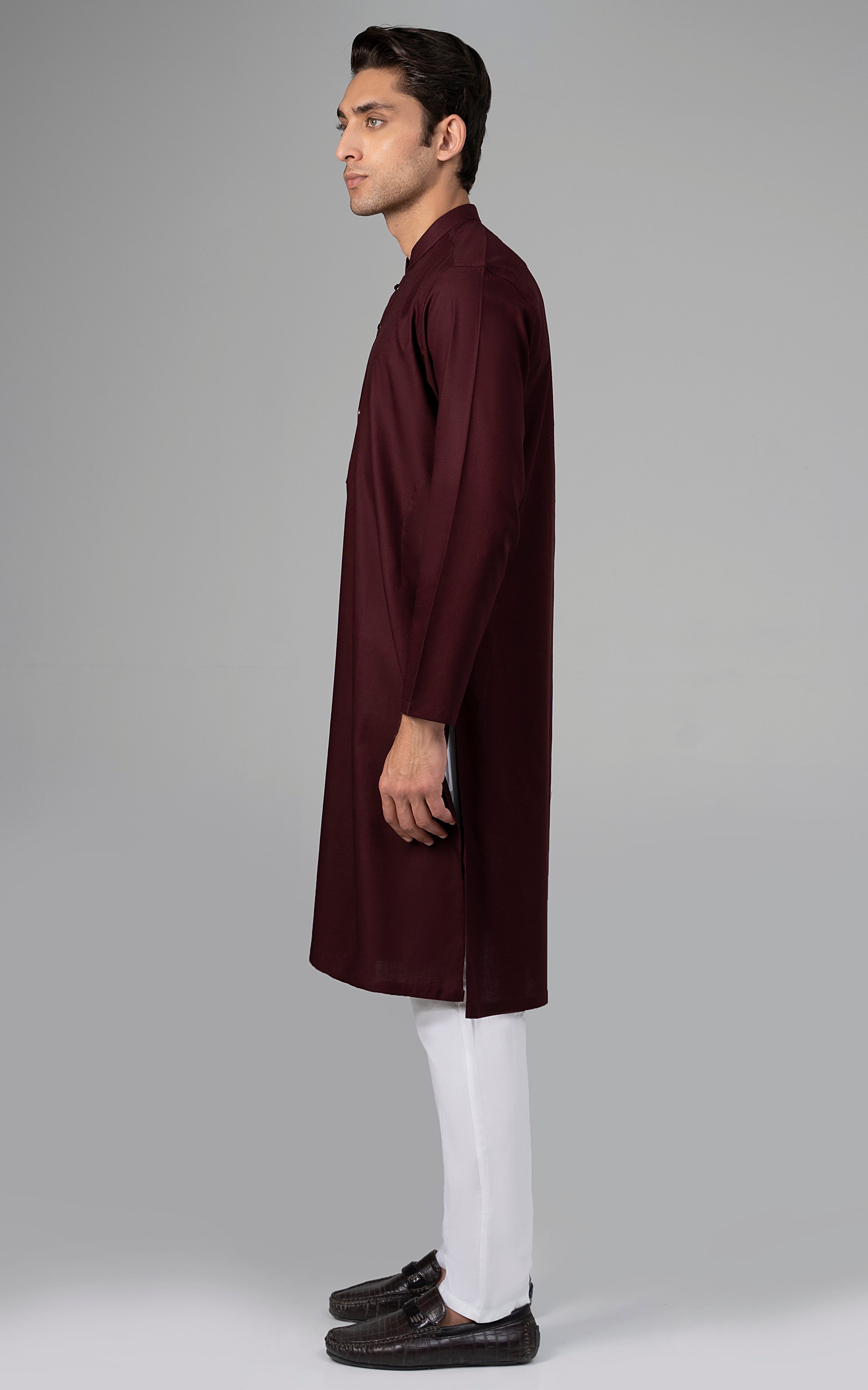 PREMIUM SELF DOBBY KURTA DARK MAROON