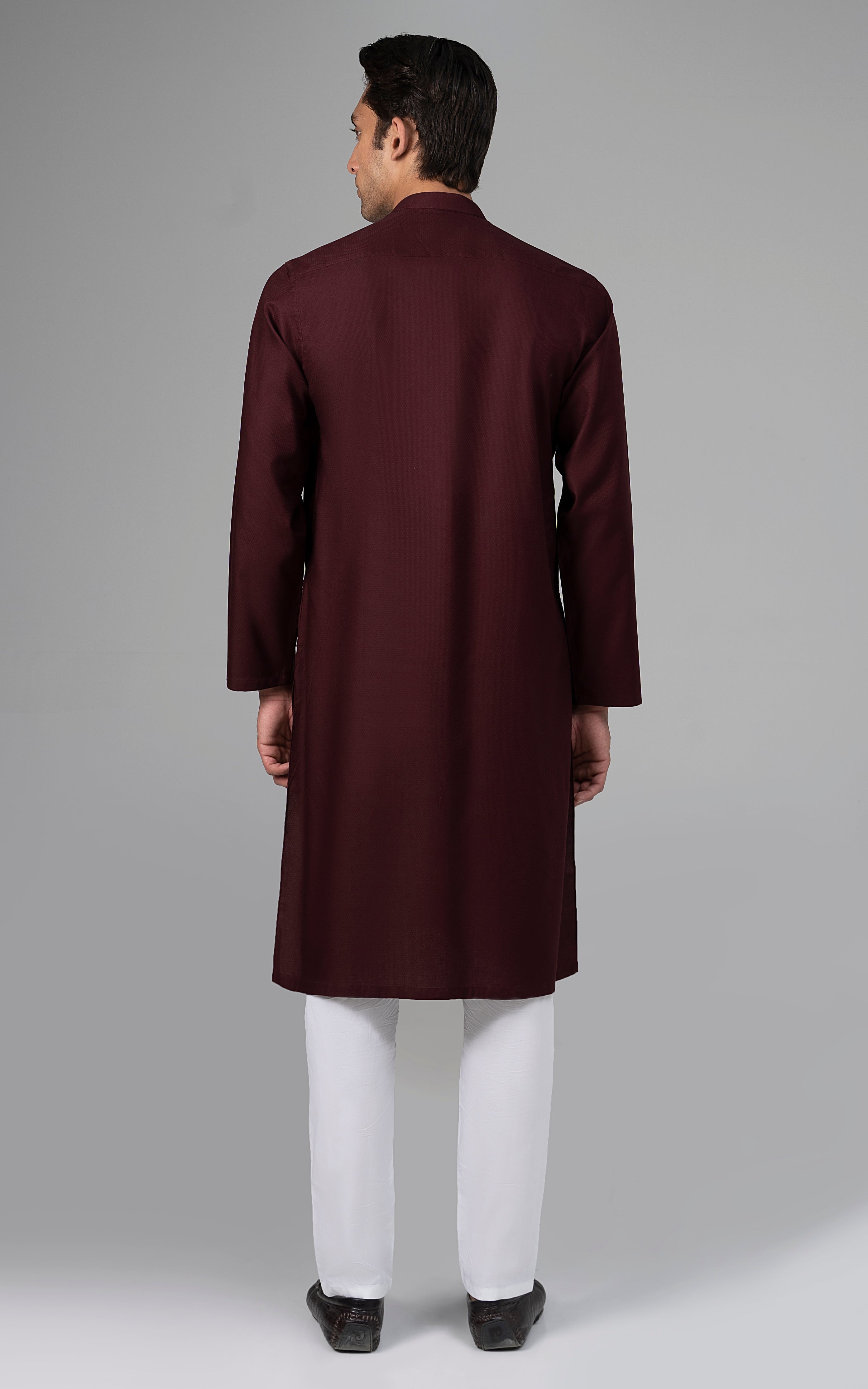 PREMIUM SELF DOBBY KURTA DARK MAROON