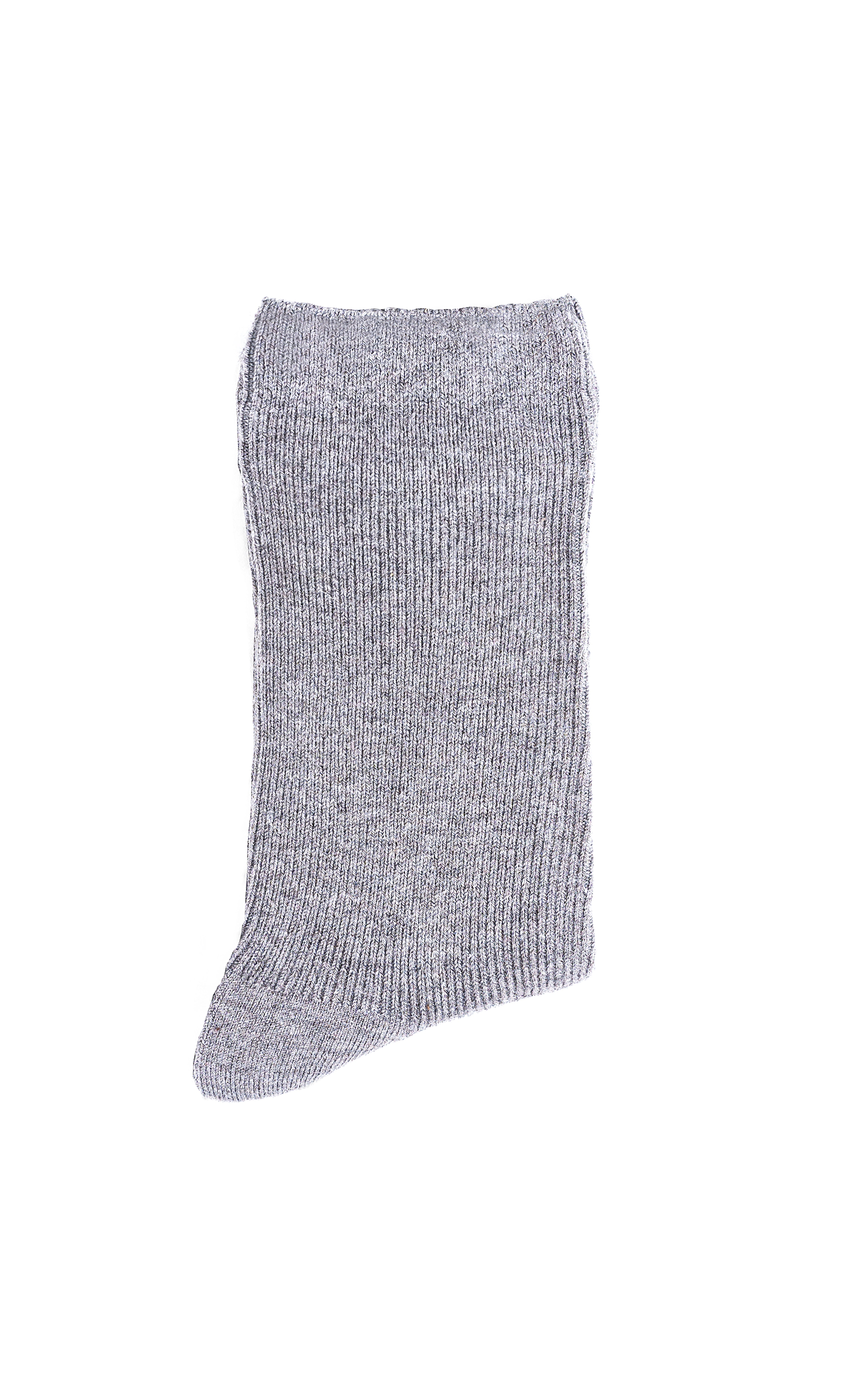 Gray wool sock with ribbed cuff and smooth knitted fabric
