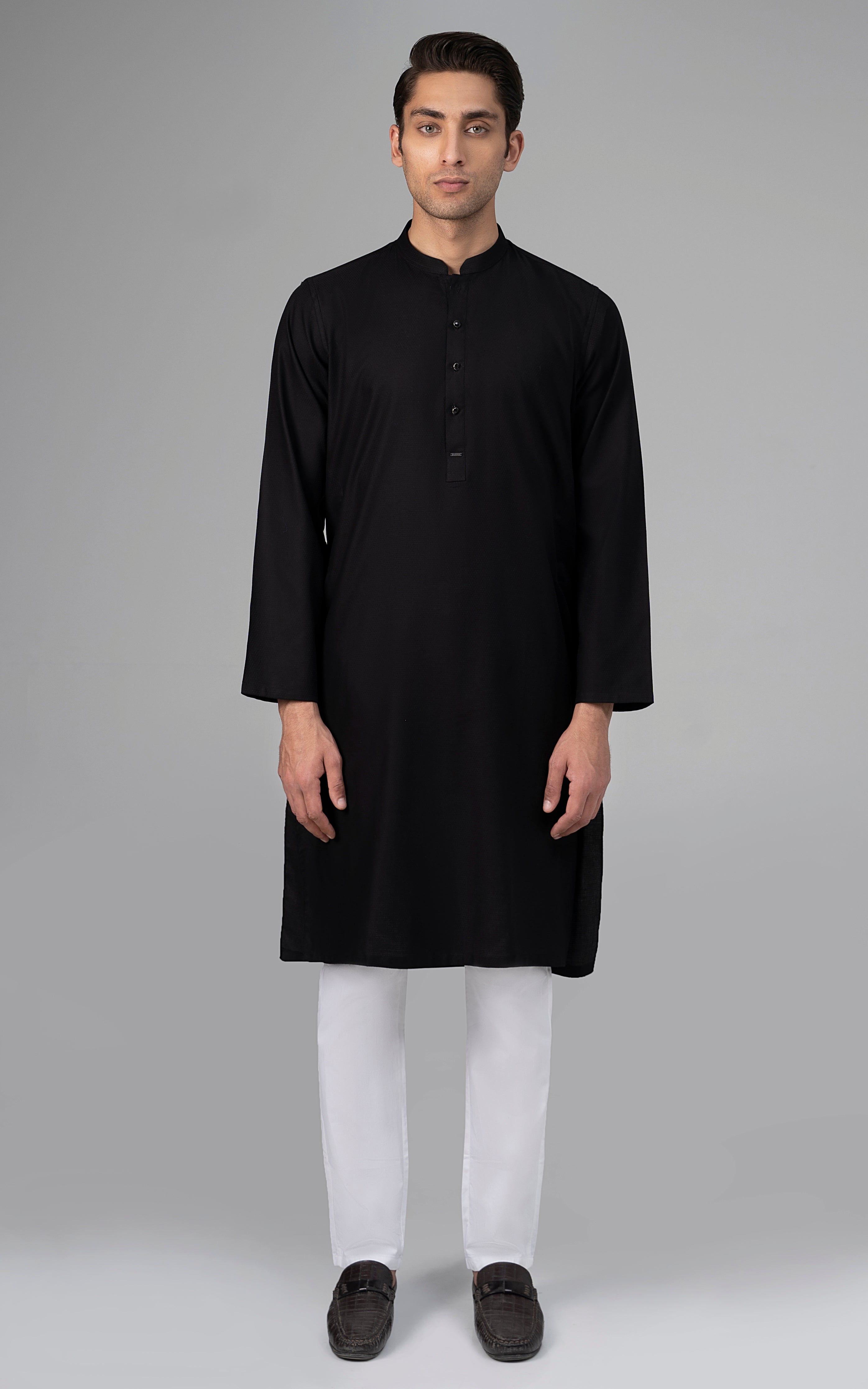 PREMIUM SELF DOBBY KURTA BLACK
