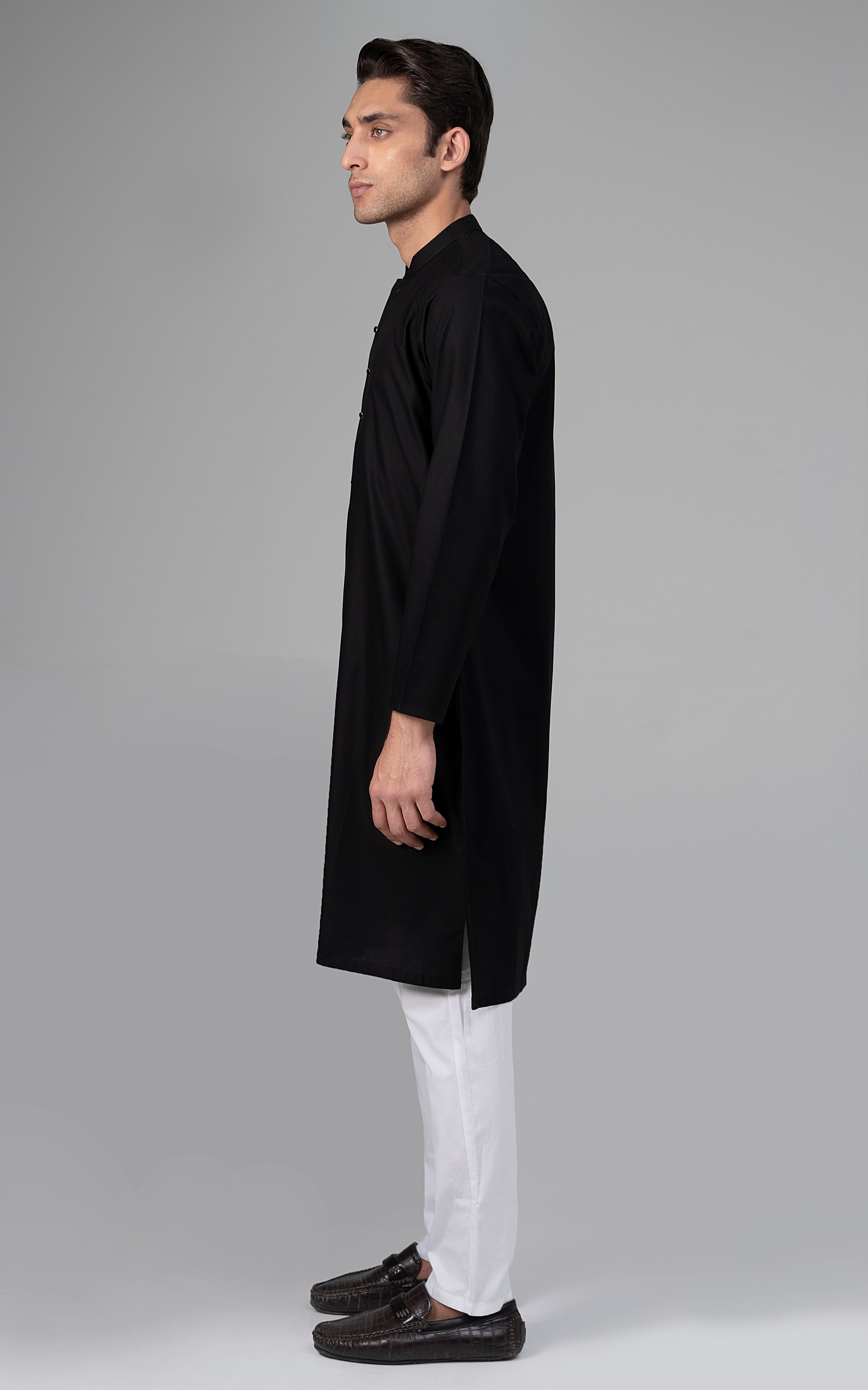 PREMIUM SELF DOBBY KURTA BLACK