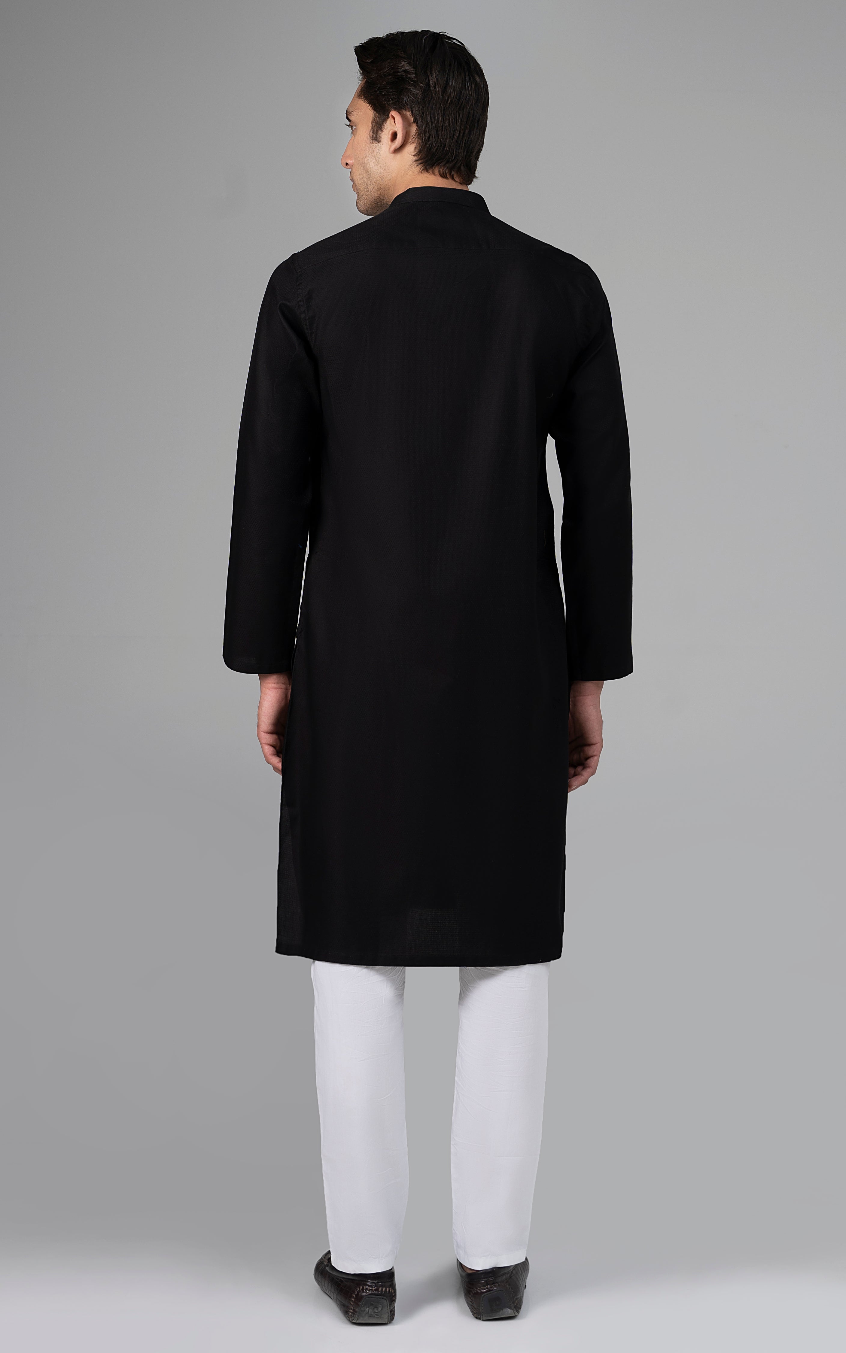 PREMIUM SELF DOBBY KURTA BLACK
