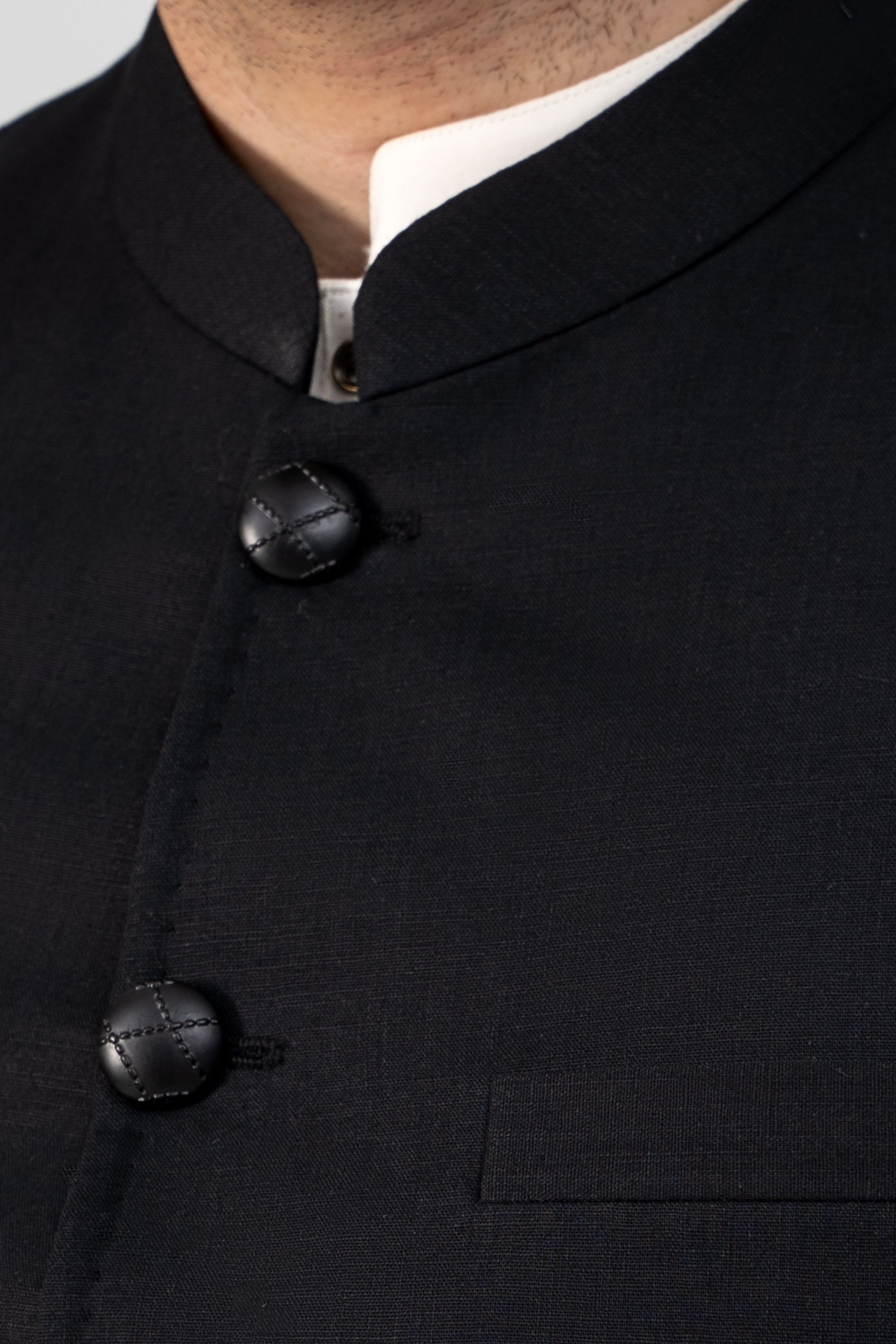 COTTON LINEN BLENDED WAISTCOAT BLACK