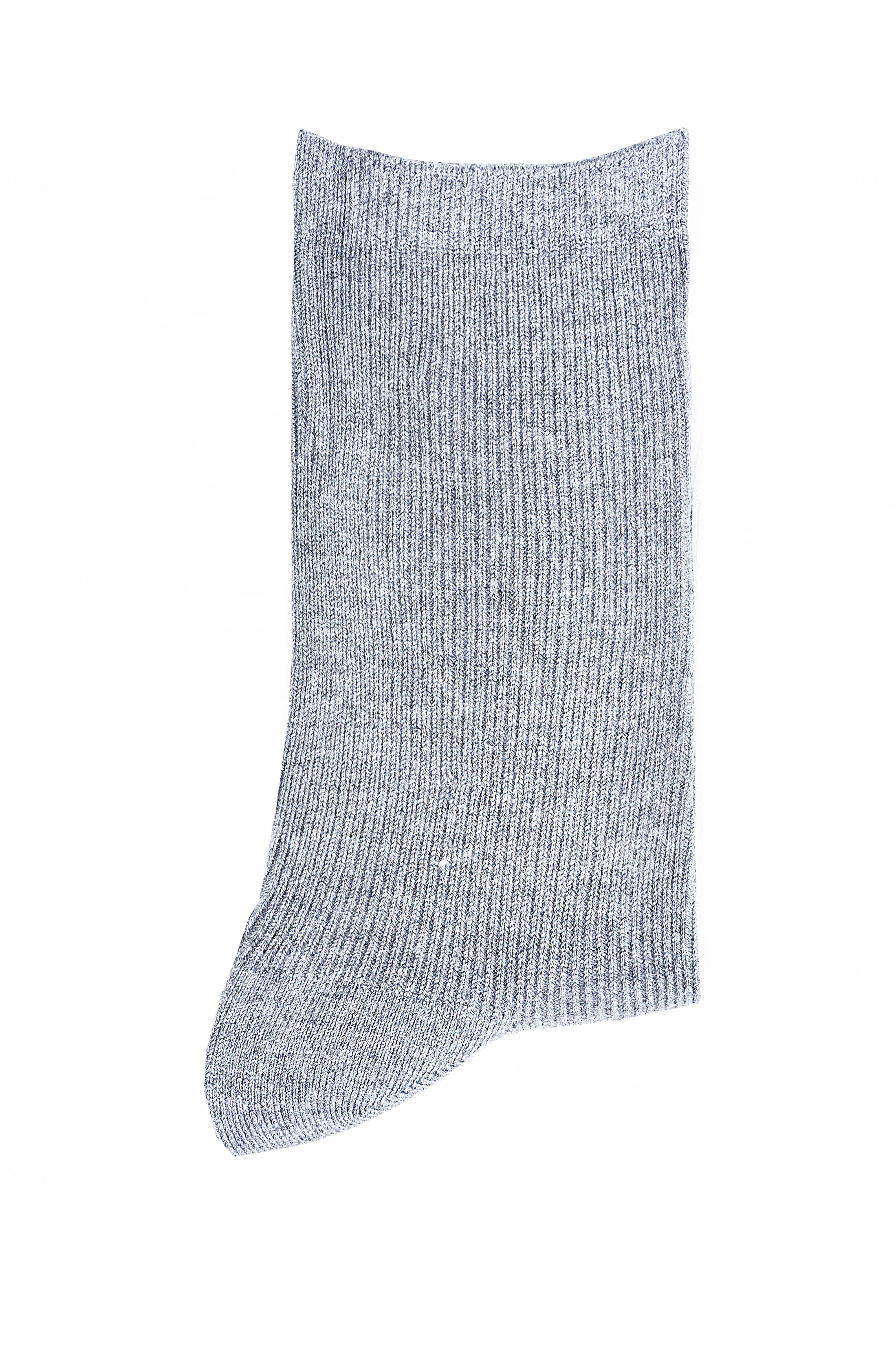 Wool socks in light gray heather knit with ribbed cuff and closed toe.
