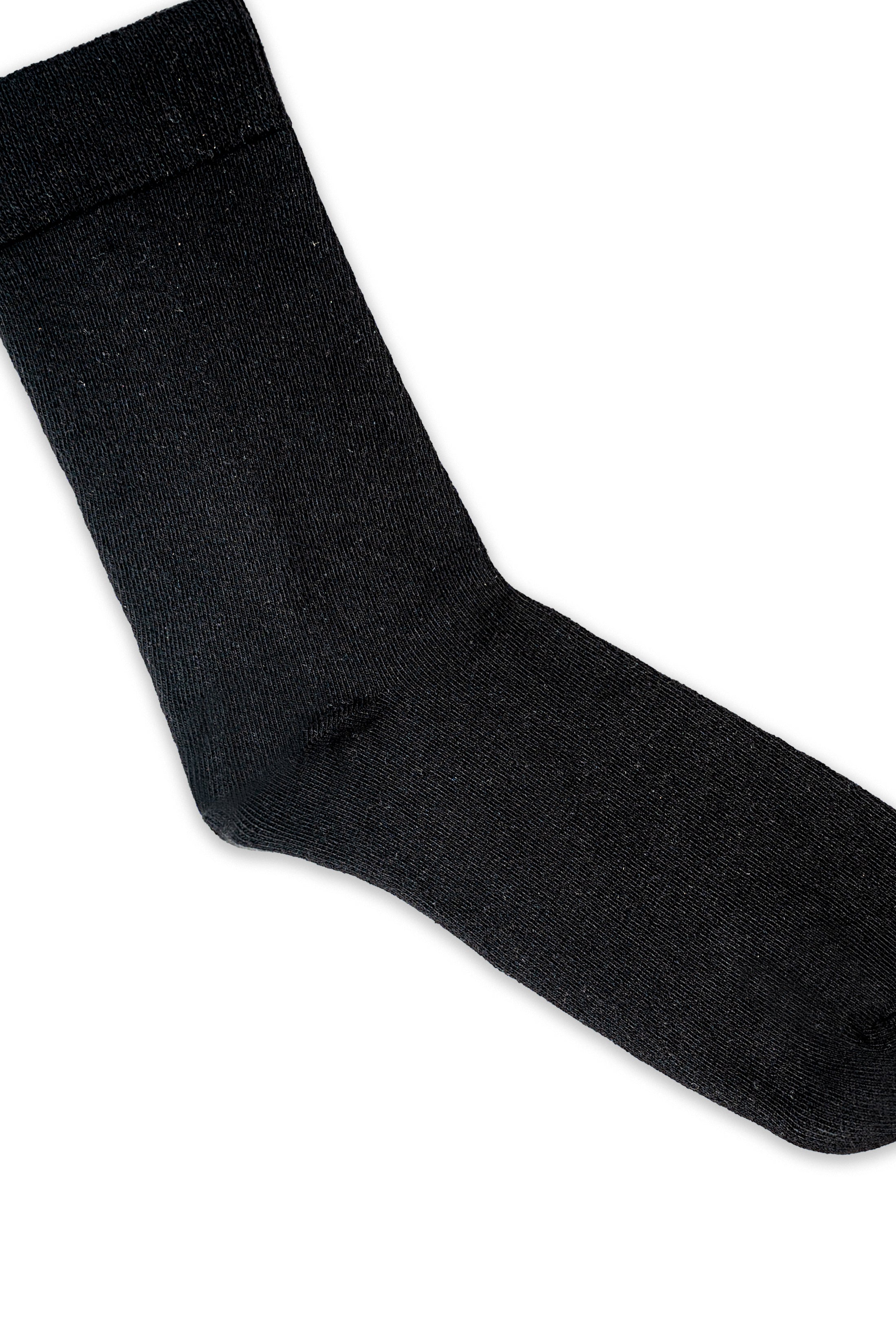 Black formal dress sock, ribbed cuff, plain knit