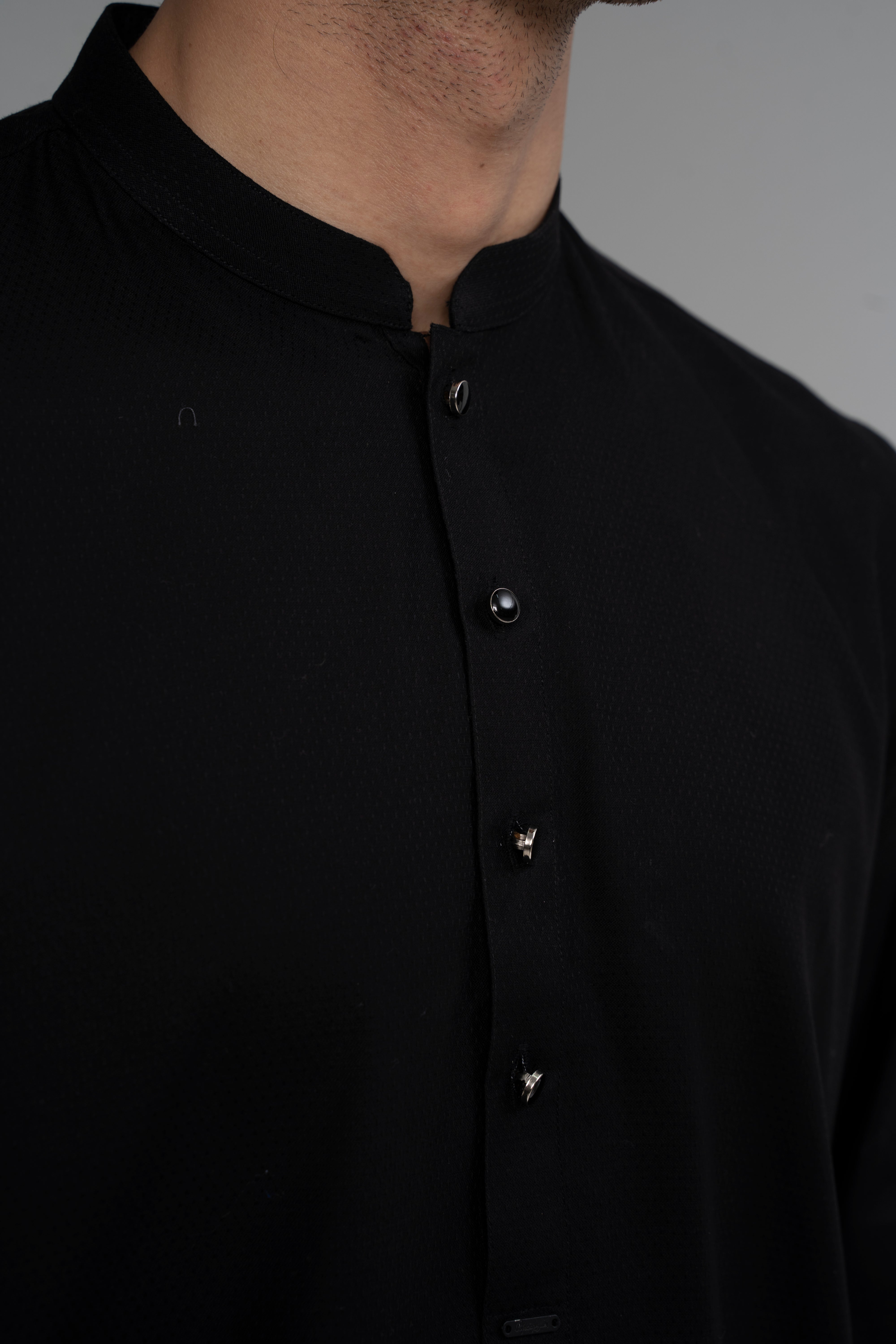 PREMIUM SELF DOBBY KURTA BLACK