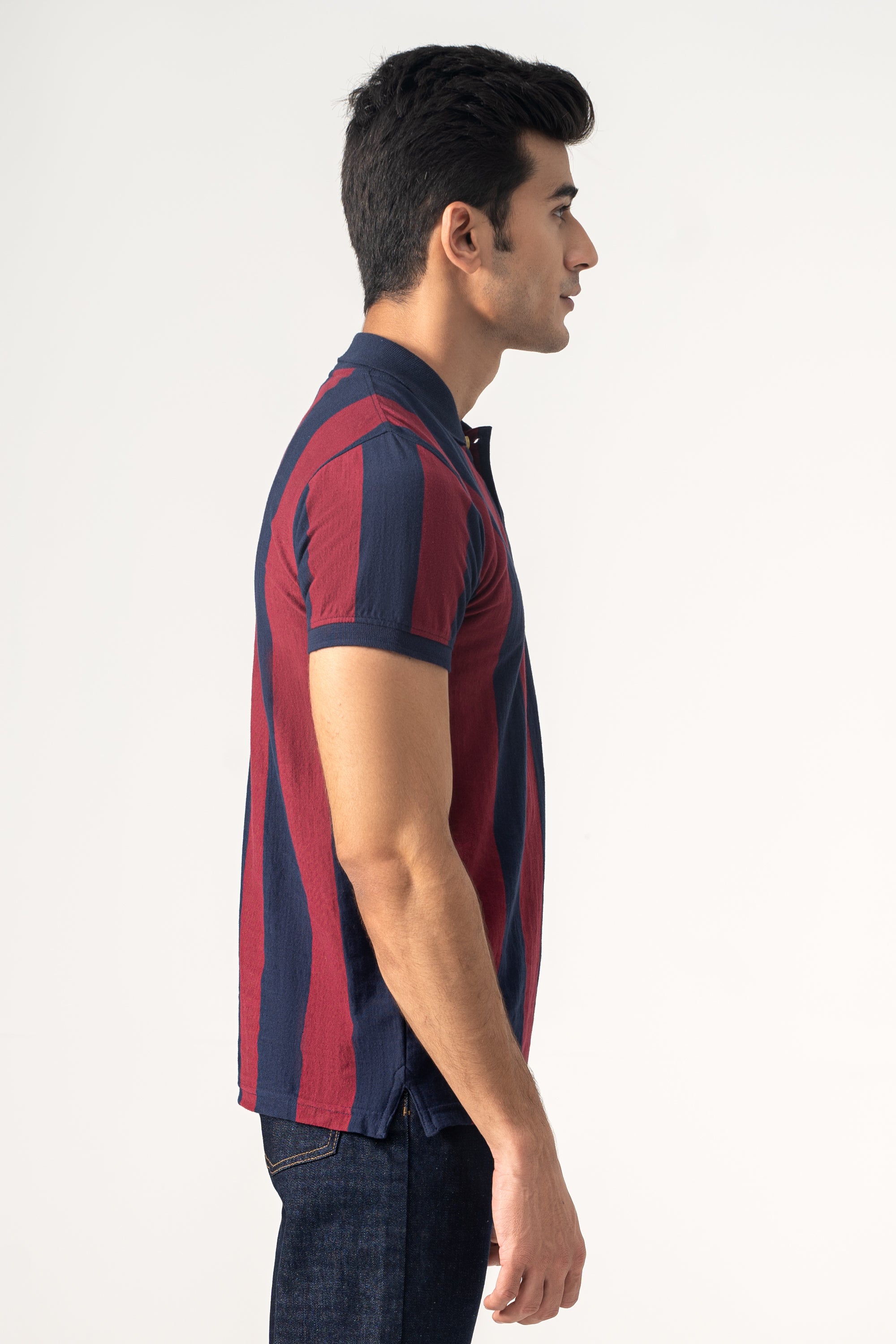 YARN DYED STRIPPER POLO MAROON NAVY