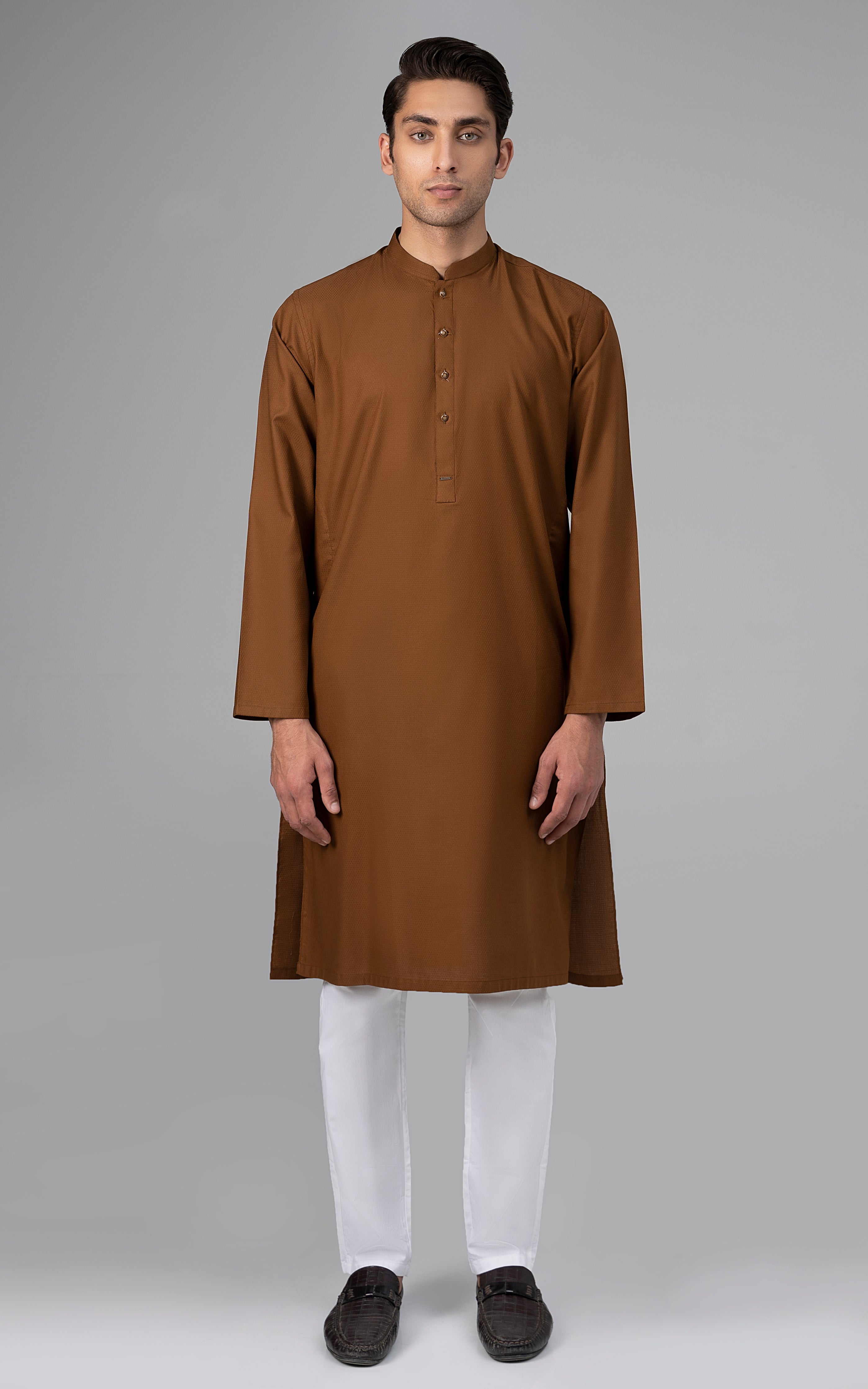 PREMIUM SELF DOBBY KURTA DARK MUSTARD