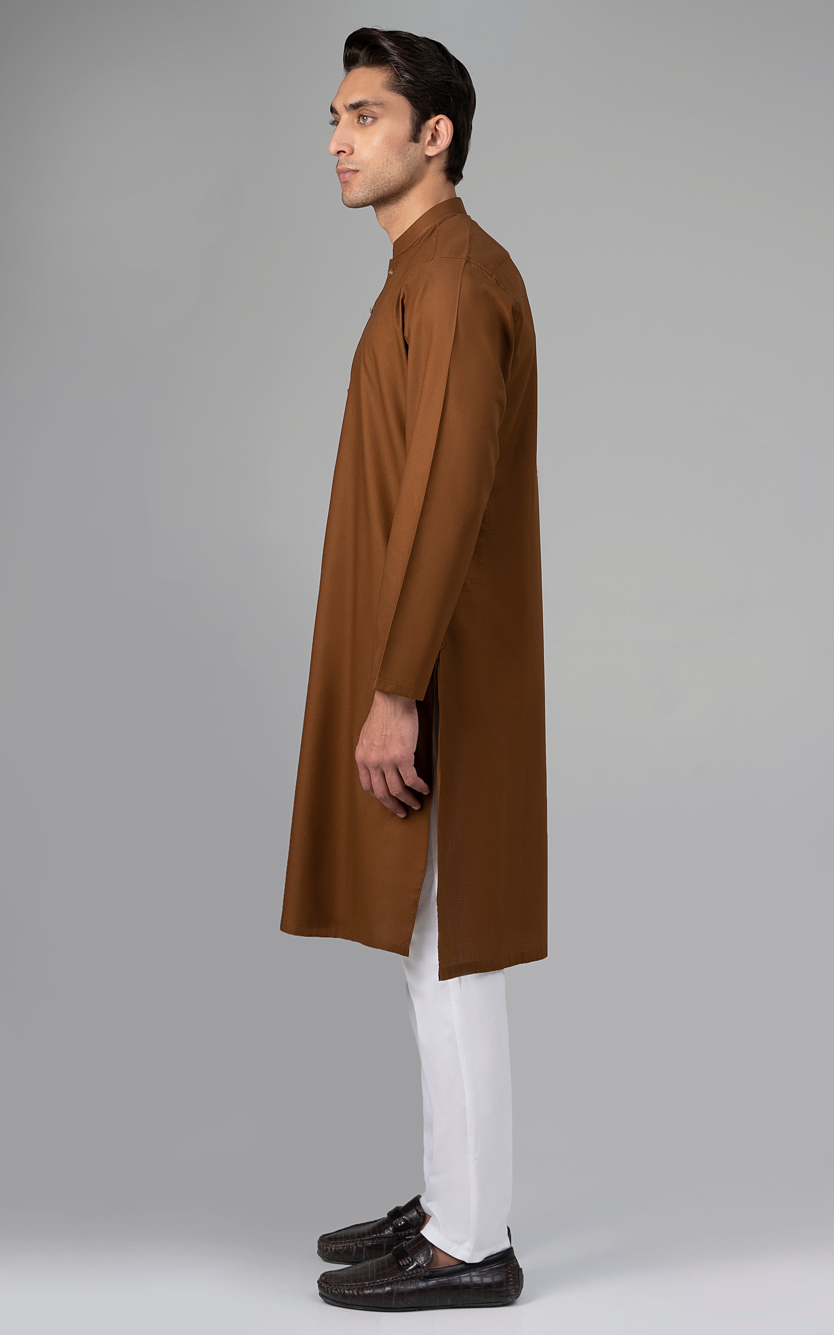 PREMIUM SELF DOBBY KURTA DARK MUSTARD