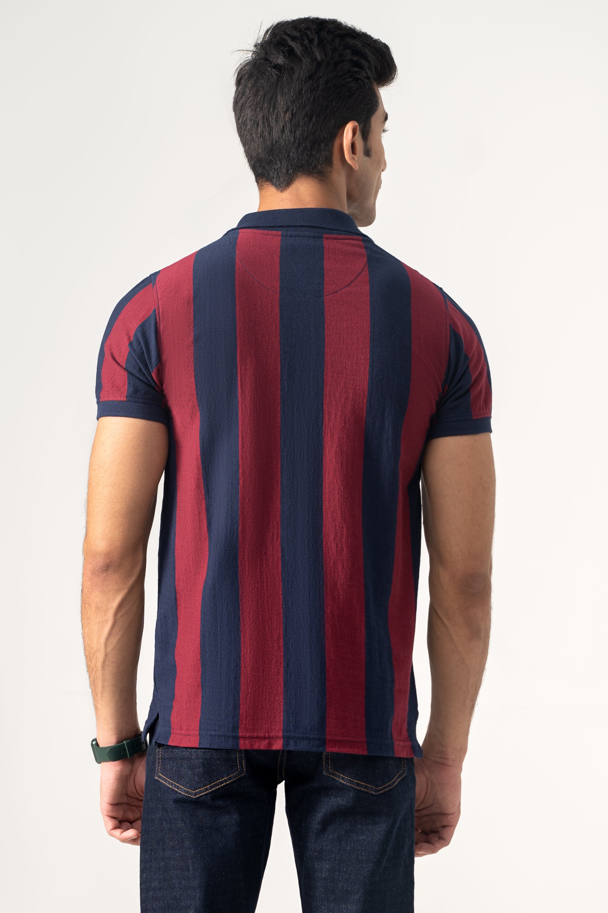 YARN DYED STRIPPER POLO MAROON NAVY