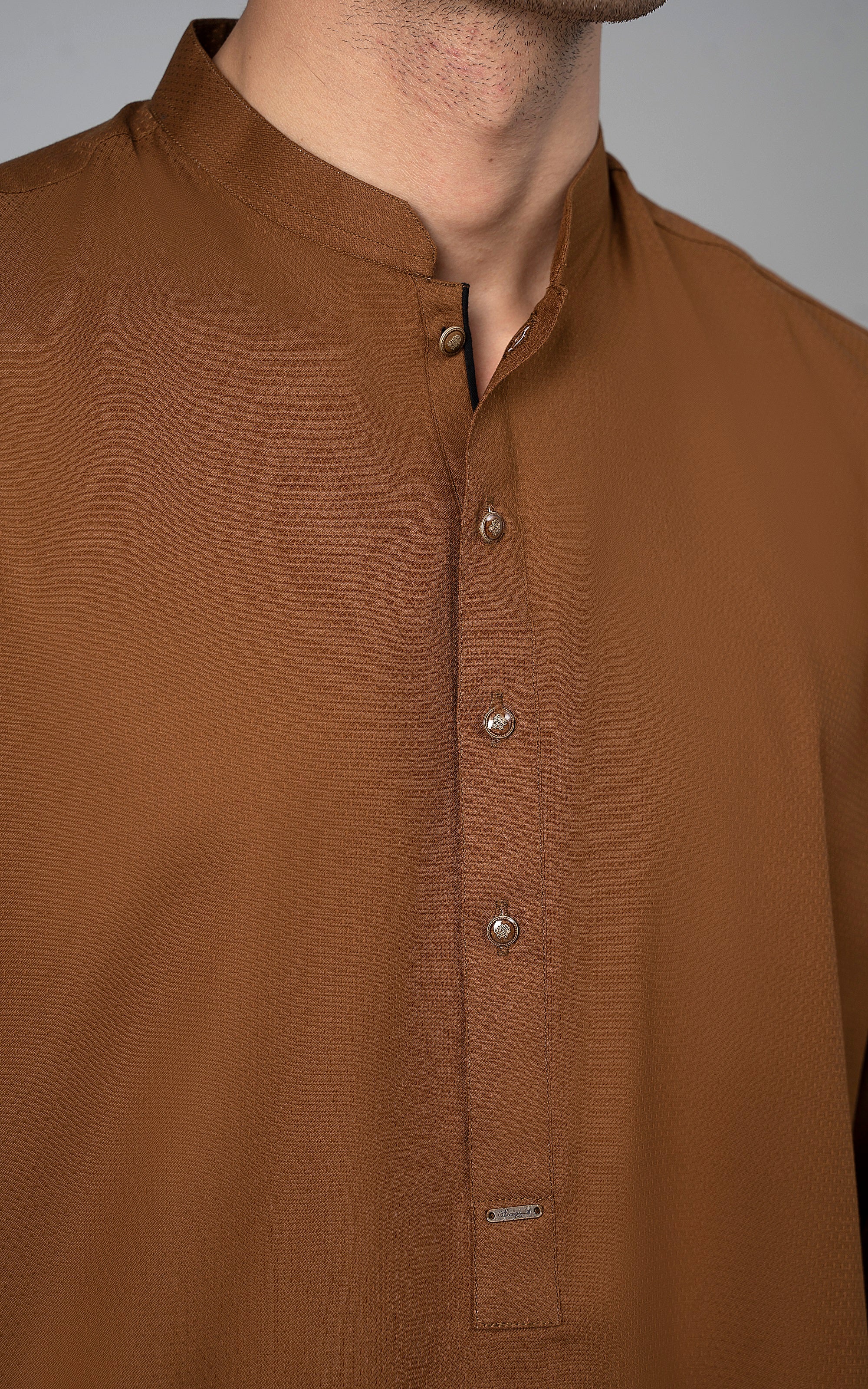PREMIUM SELF DOBBY KURTA DARK MUSTARD